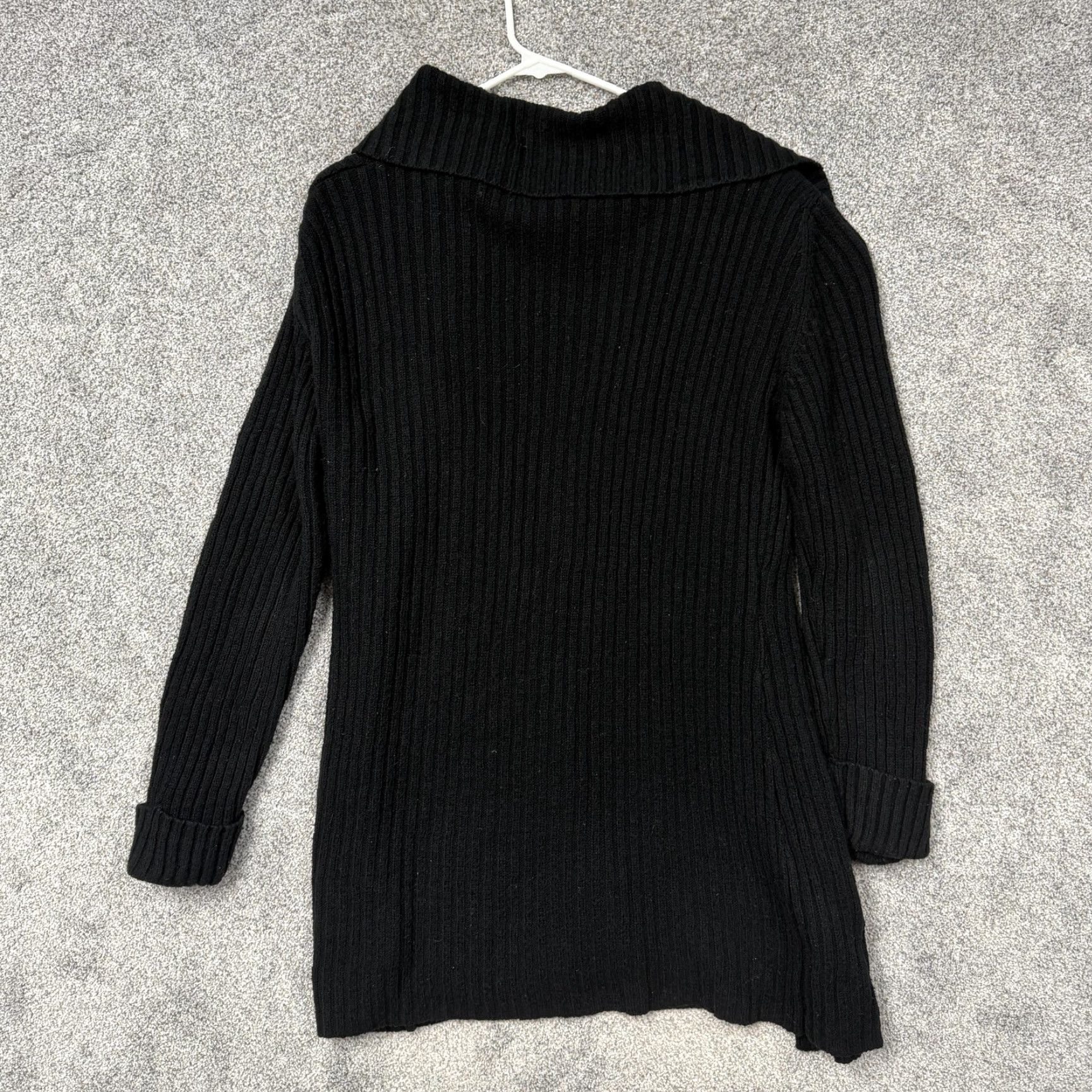 Vintage Carolyn Taylor Cardigan Sweater Womens M Black Ribbed Knit Open Front Collared Long Sleeve Classic Retro Knit Size M / US 6-8 / IT 42-44 - 7 Thumbnail