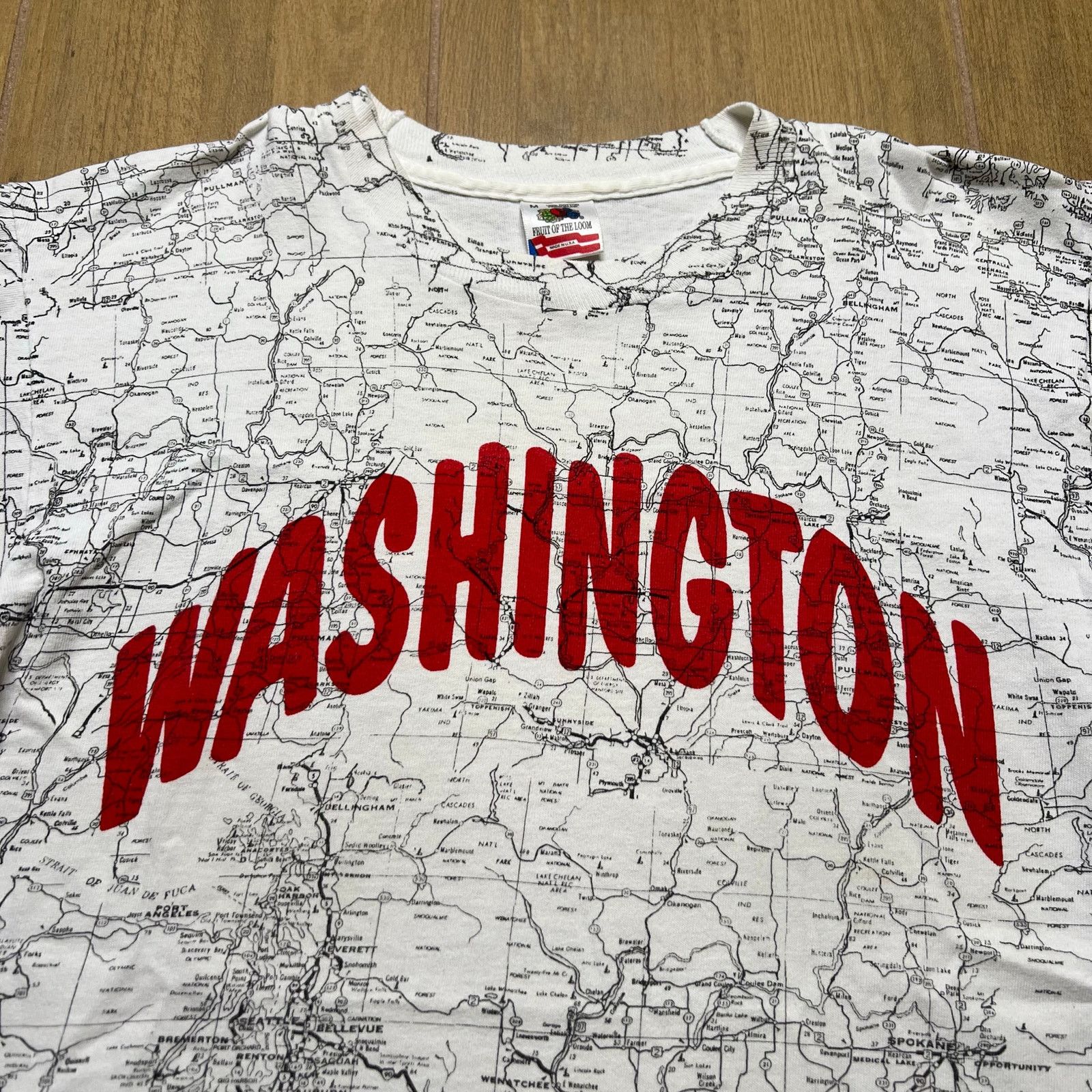 Fruit Of The Loom Vintage 90s Washington State AOP Single Stitch T-shirt M Size US M / EU 48-50 / 2 - 2 Thumbnail