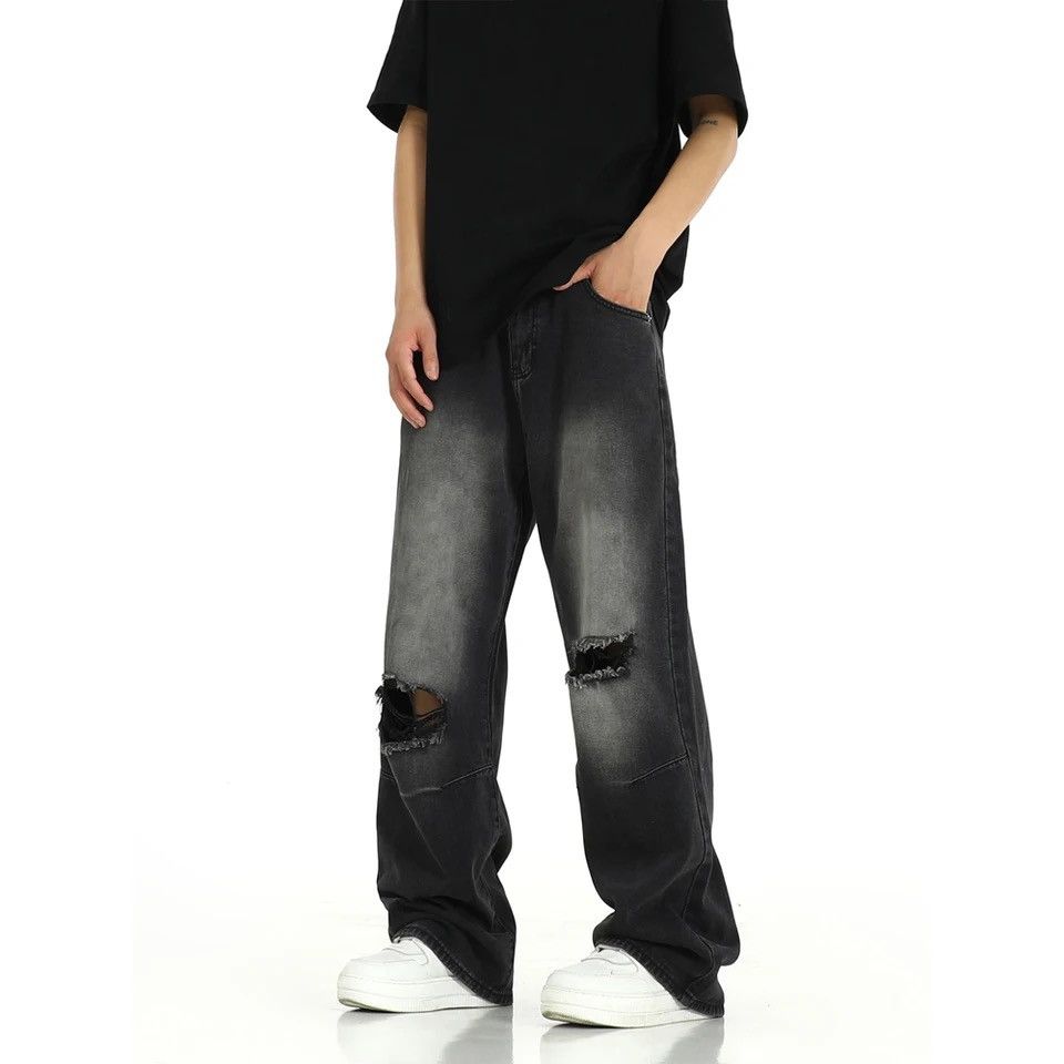 Japanese Brand × Vintage Black Ripped Jeans Men Street Fashion Casual Size US 35 - 4 Thumbnail