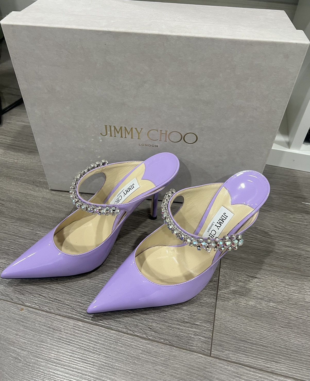 Jimmy Choo Bing 100mm crystal-embellished mules