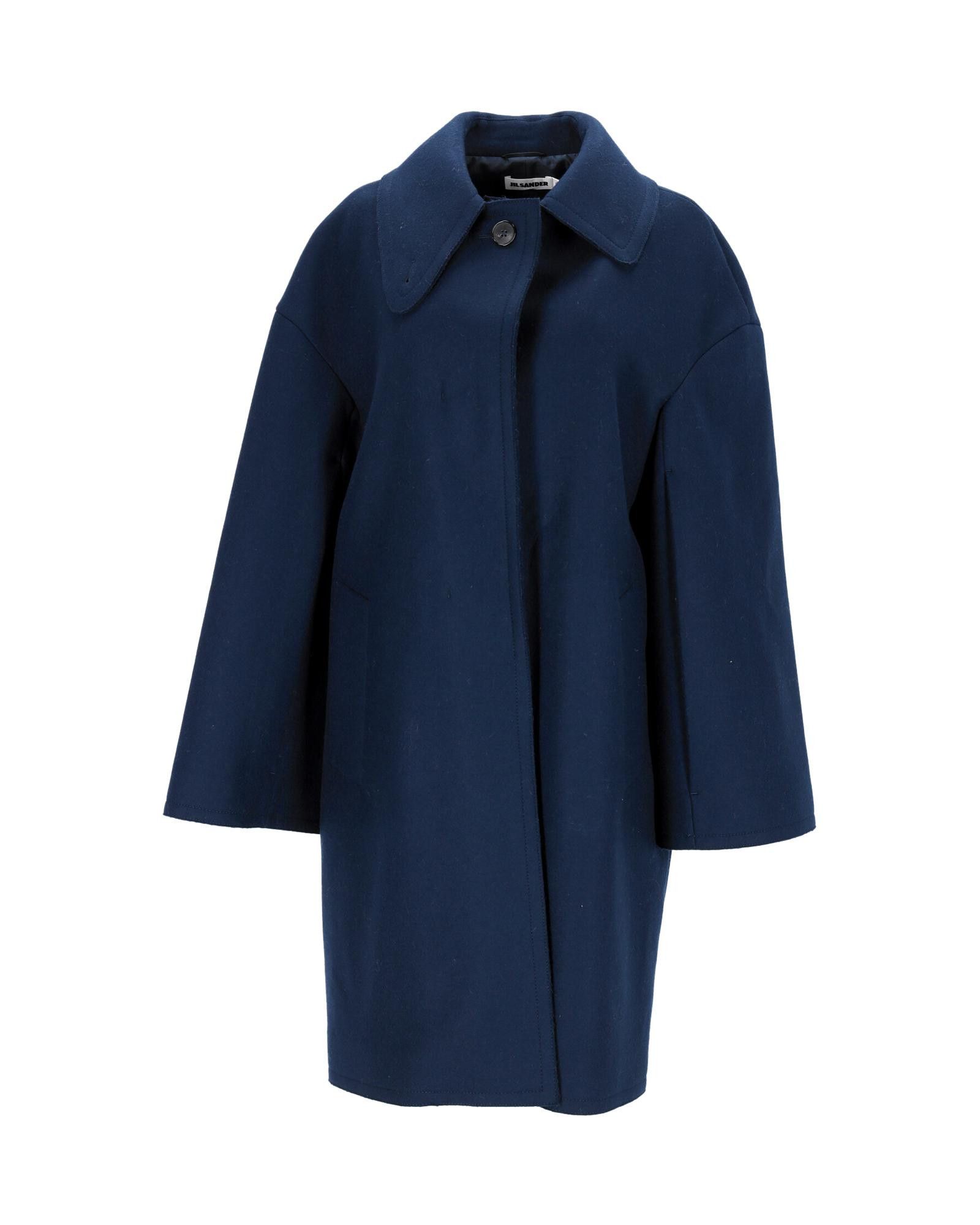 image of Jil Sander Navy Blue Virgin Wool Overcoat With Minimalist Design in Blue/Navy Blue, Women's (Size M