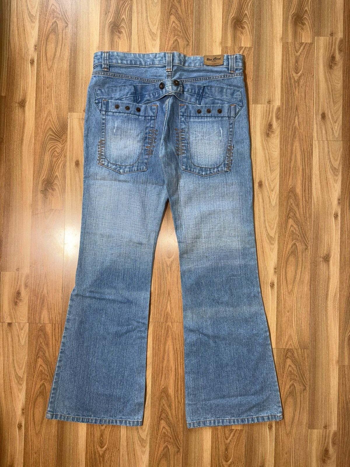 Japanese Brand VTG 2000’s Blue Coral Y2K Flare Jeans –Crossover Back Detail Size US 38 / EU 54 - 1 Thumbnail