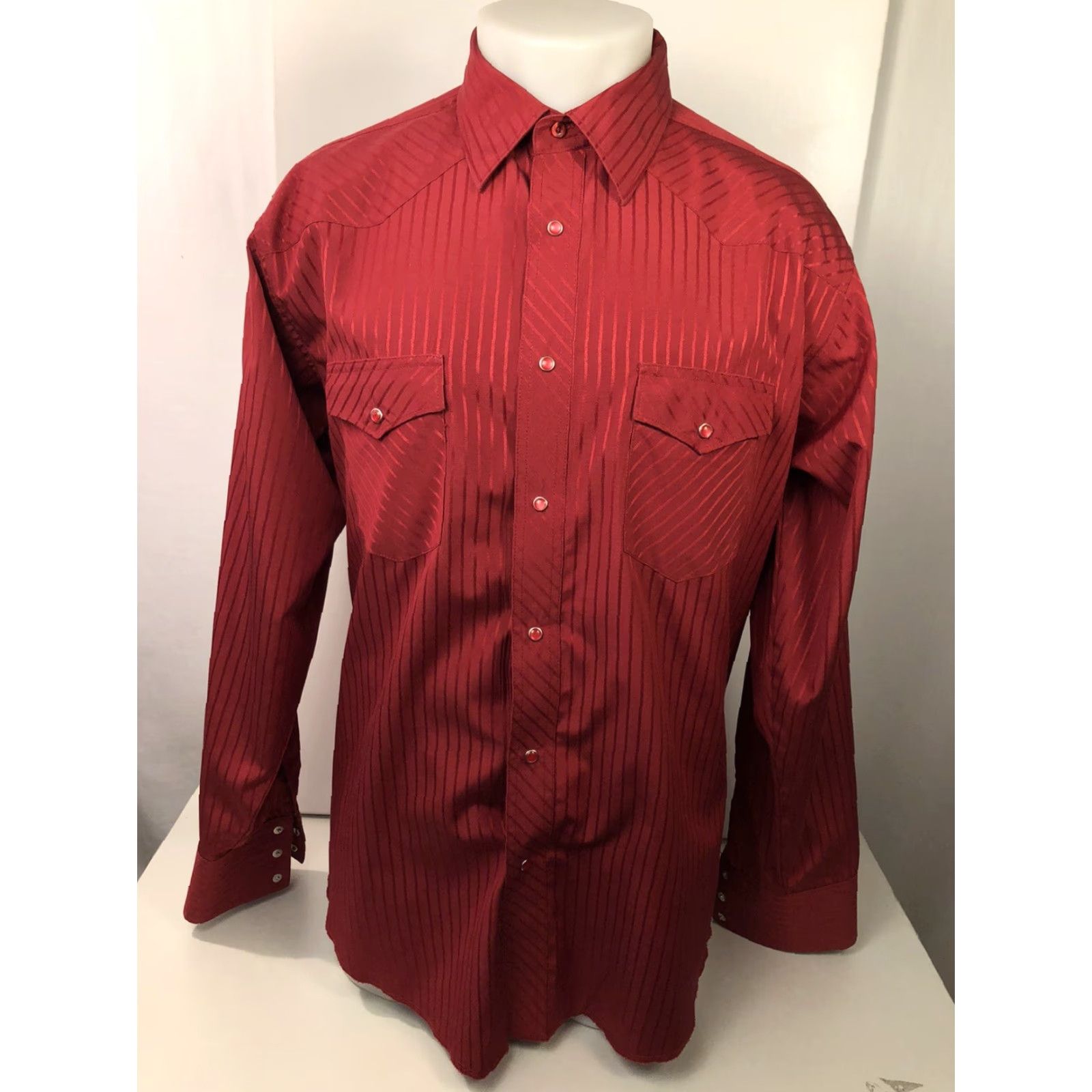Wrangler WRANGLER Red Stripe Cowboy Western RED SNAP Rockabilly XL Shirt Mens Size US XL / EU 56 / 4 - 3 Thumbnail