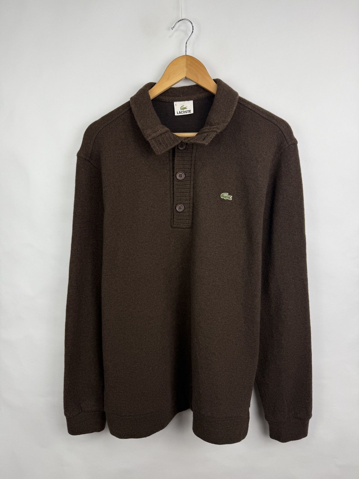 Lacoste 🇫🇷 Vintage 90s Lacoste Wool Brown Sweater Made in France Y2K Size US XL / EU 56 / 4 - 2 Thumbnail