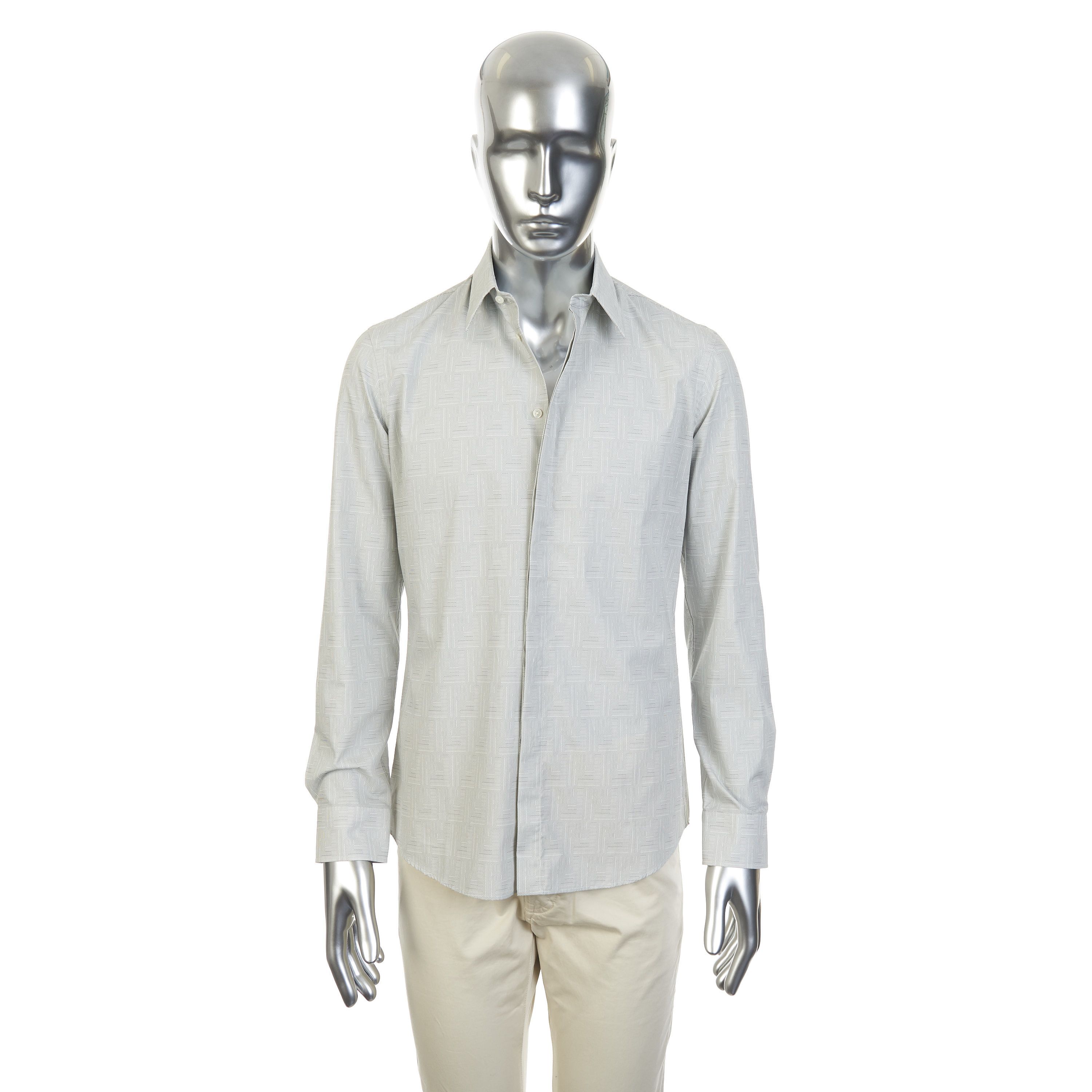 Fendi Longsleeve Shirt In Beige Cotton With Fendi Motif Print Size US M / EU 48-50 / 2 - 2 Thumbnail