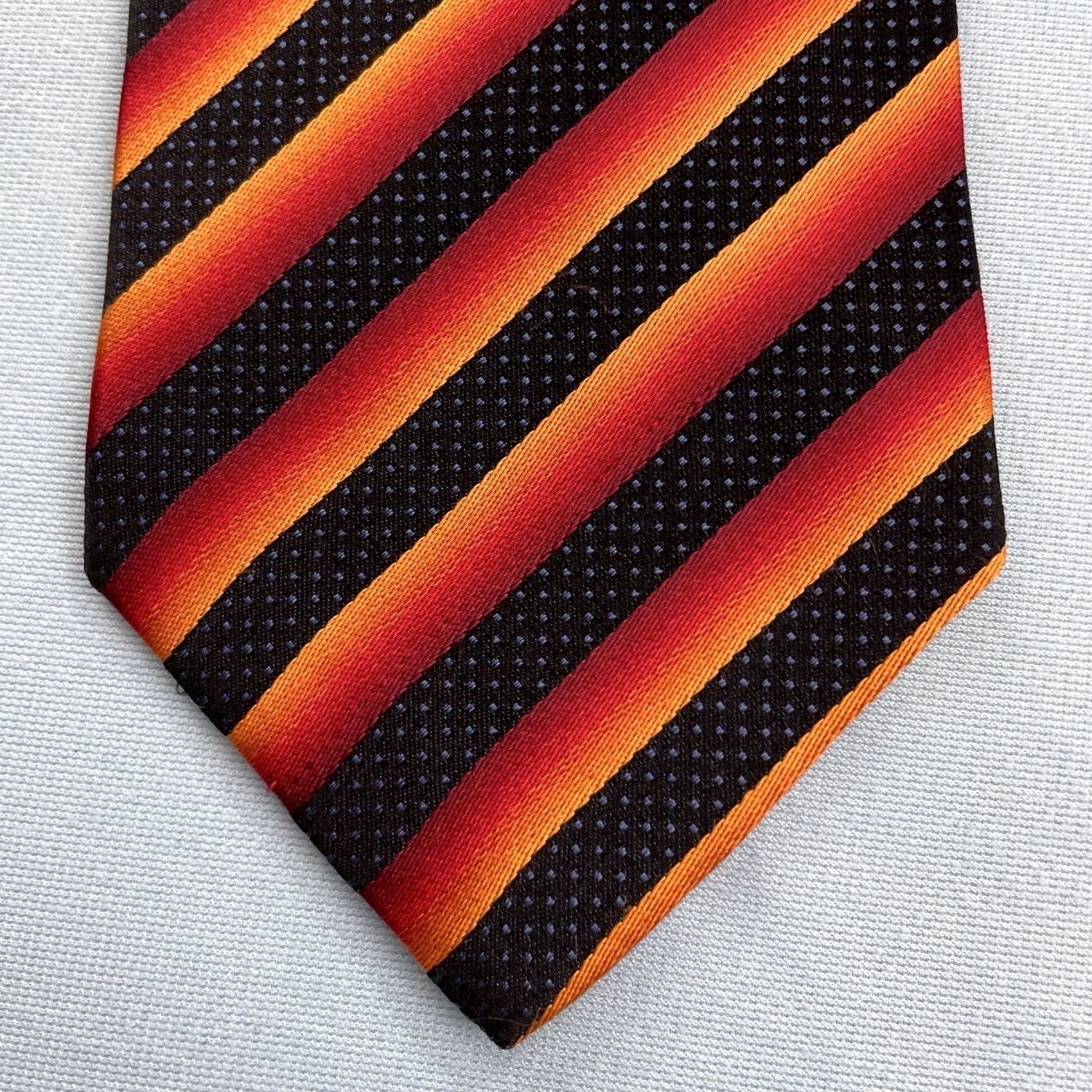 Vintage VINTAGE Pavone Silk Tie Black Red Orange Stripe 59" Wide 4x59 Italy Handmade Men Tie Spun Silk Capsule Size ONE SIZE - 2 Thumbnail
