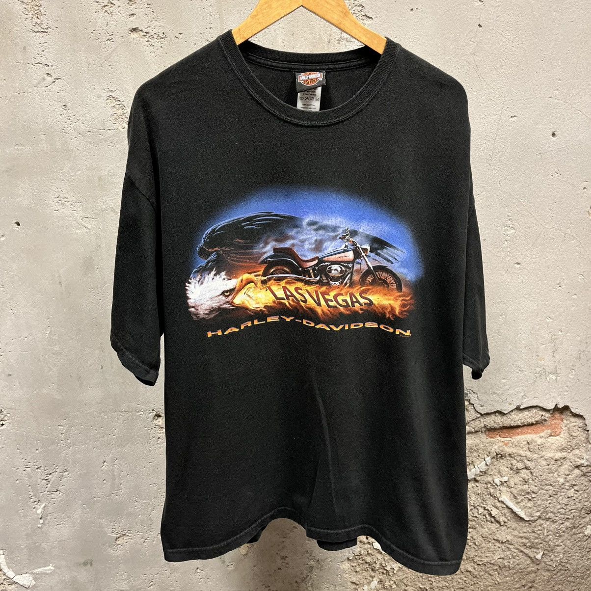 Harley Davidson × Vintage Harley Davidson Vintage Y2K Las Vegas Eagle Flame Biker Tee Size US XXL / EU 58 / 5 - 1 Thumbnail