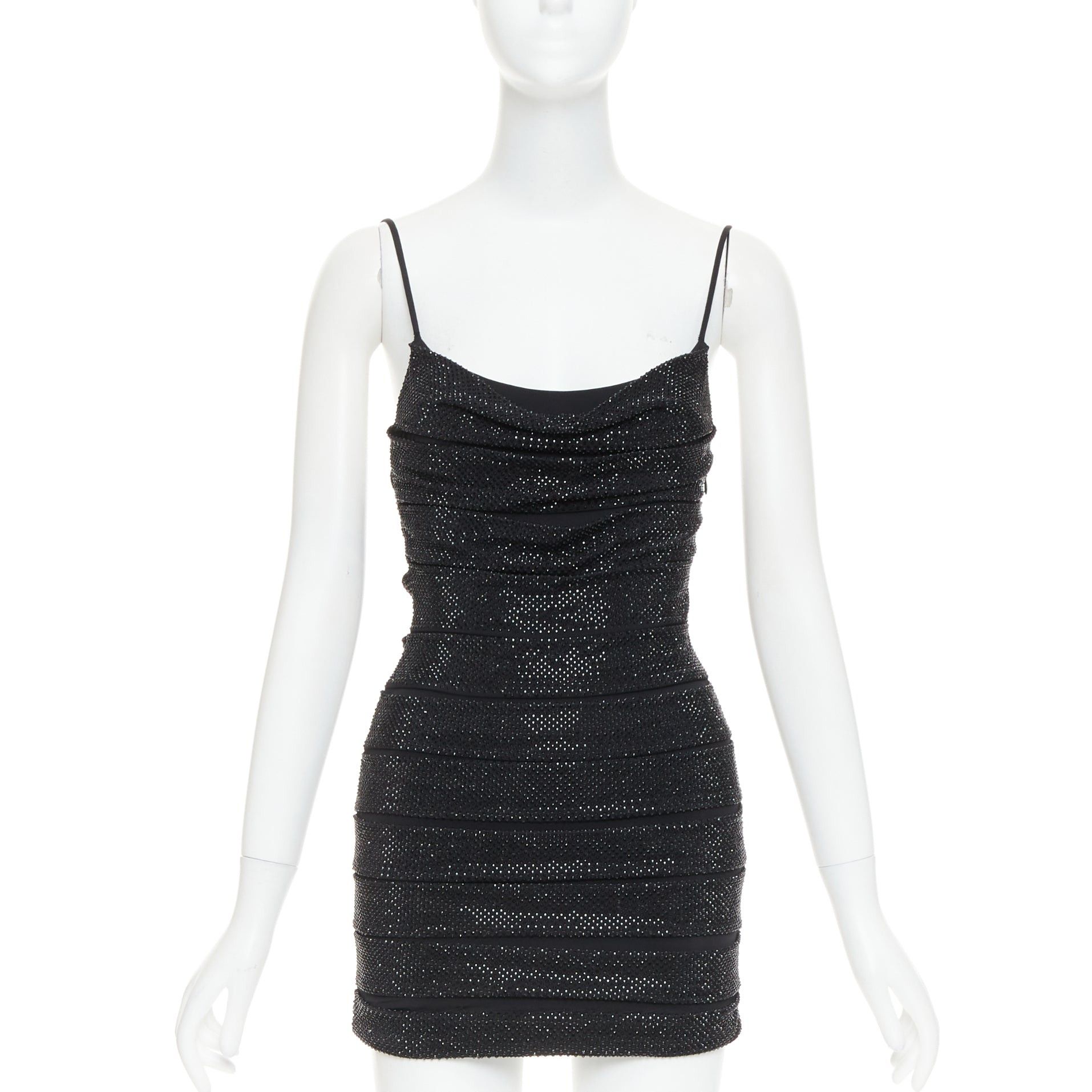 Alexandre Vauthier ALEXANDRE VAUTHIER black crystal strass embellished stretched panel bandage mini slip dress Size S / US 4 / IT 40 - 1 Thumbnail