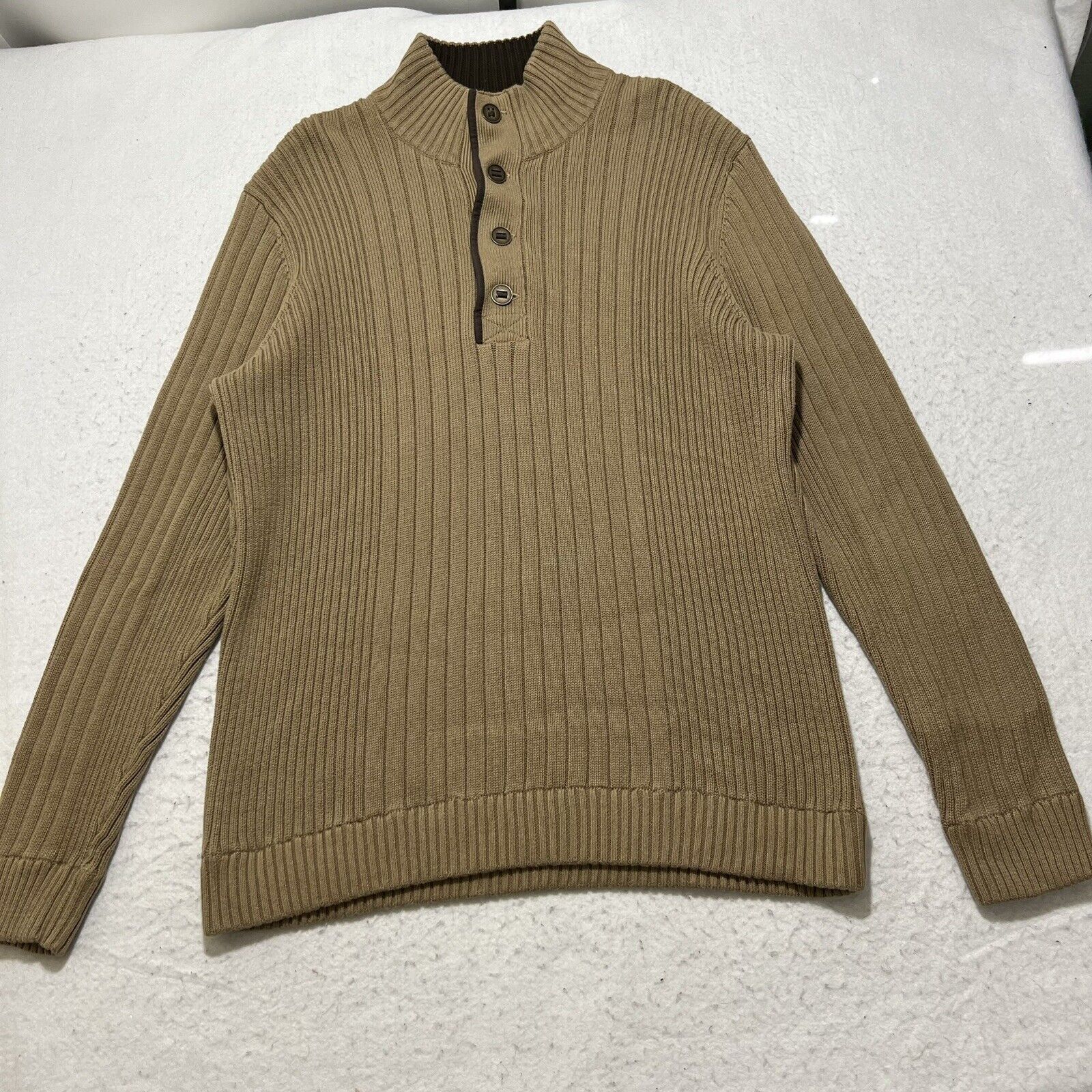 Eddie Bauer Eddie Bauer Henley Sweater Heavyweight Ribbed Sweater Beige Size US XL / EU 56 / 4 - 1 Thumbnail