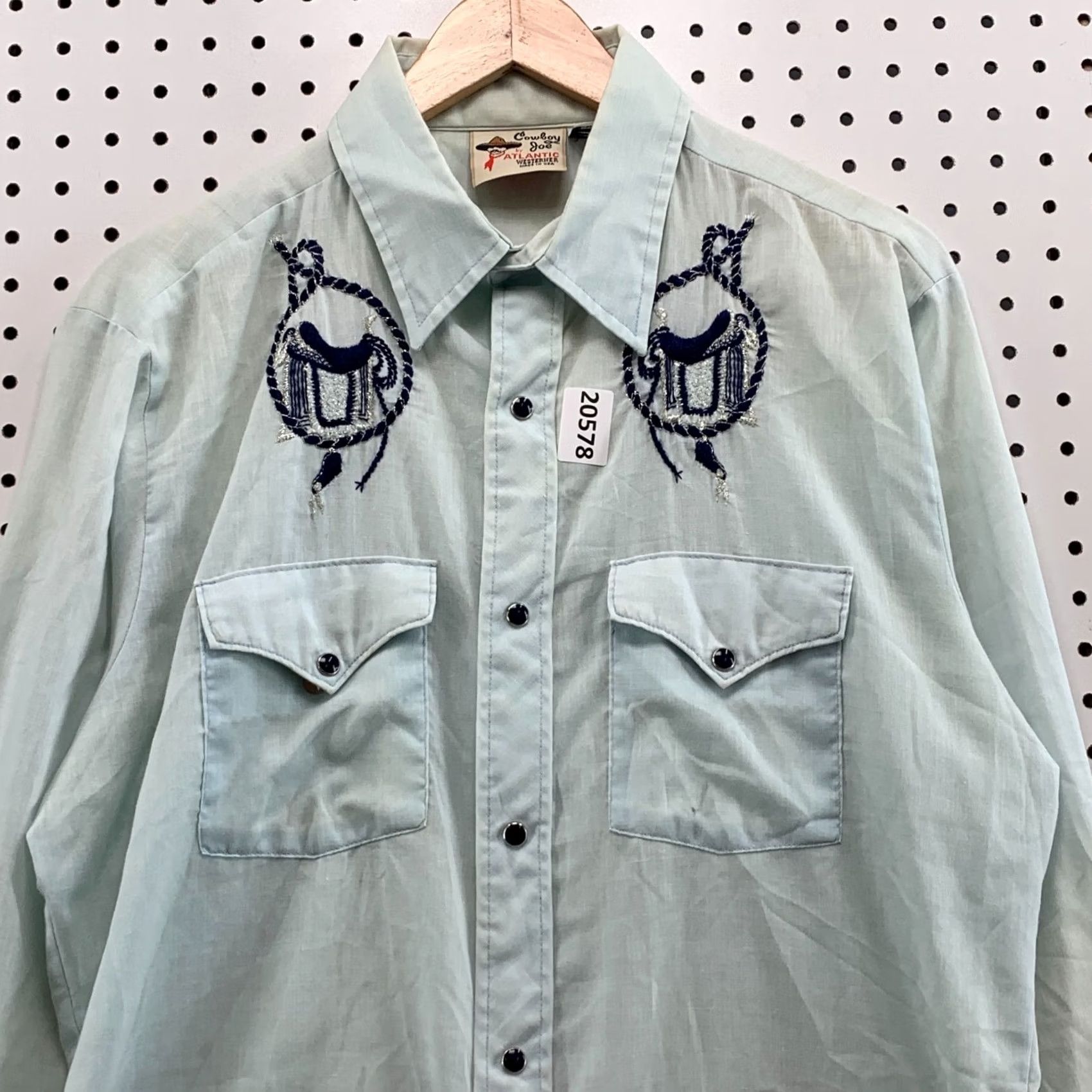 Vintage VINTAGE Cowboy Joe By Atlantic Mens Shirt Long Sleeve Pearl Snap Blue Large 23x30 Long Sleeve Pearl Snap Cowboy Western Mens Regular Shirt Blue 23x30 Size US L / EU 52-54 / 3 - 5 Thumbnail