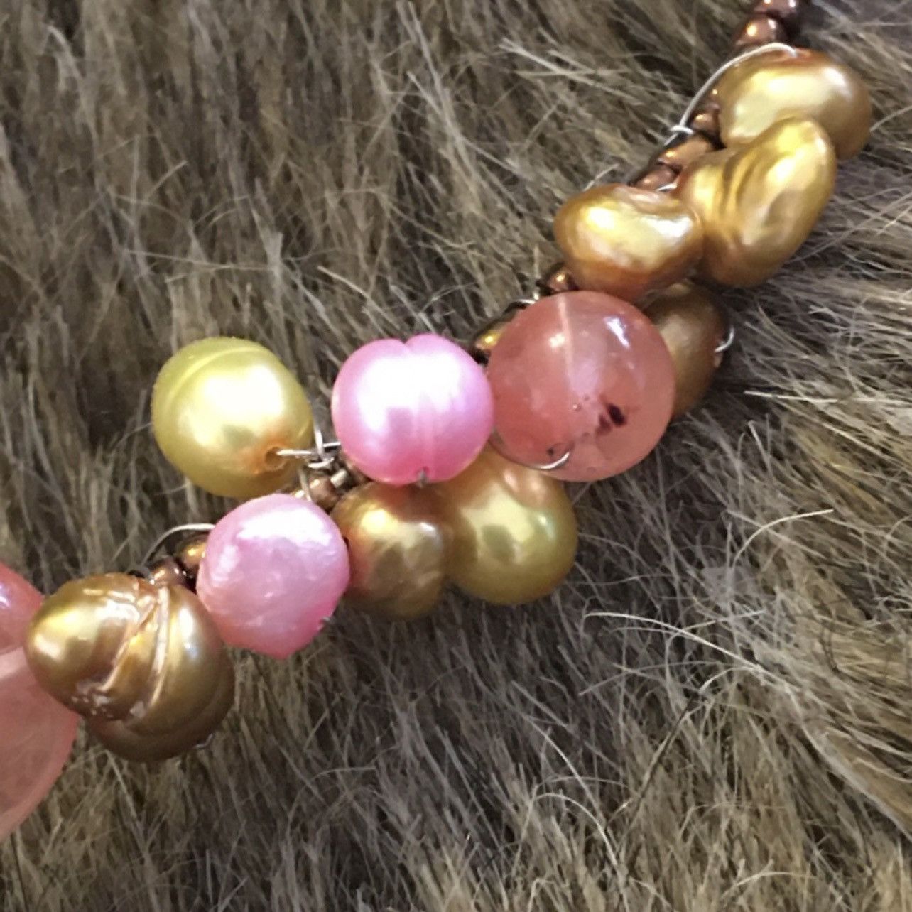 Handmade Handcrafted elegant cherry quartz genuine pearl necklace Size ONE SIZE - 8 Thumbnail