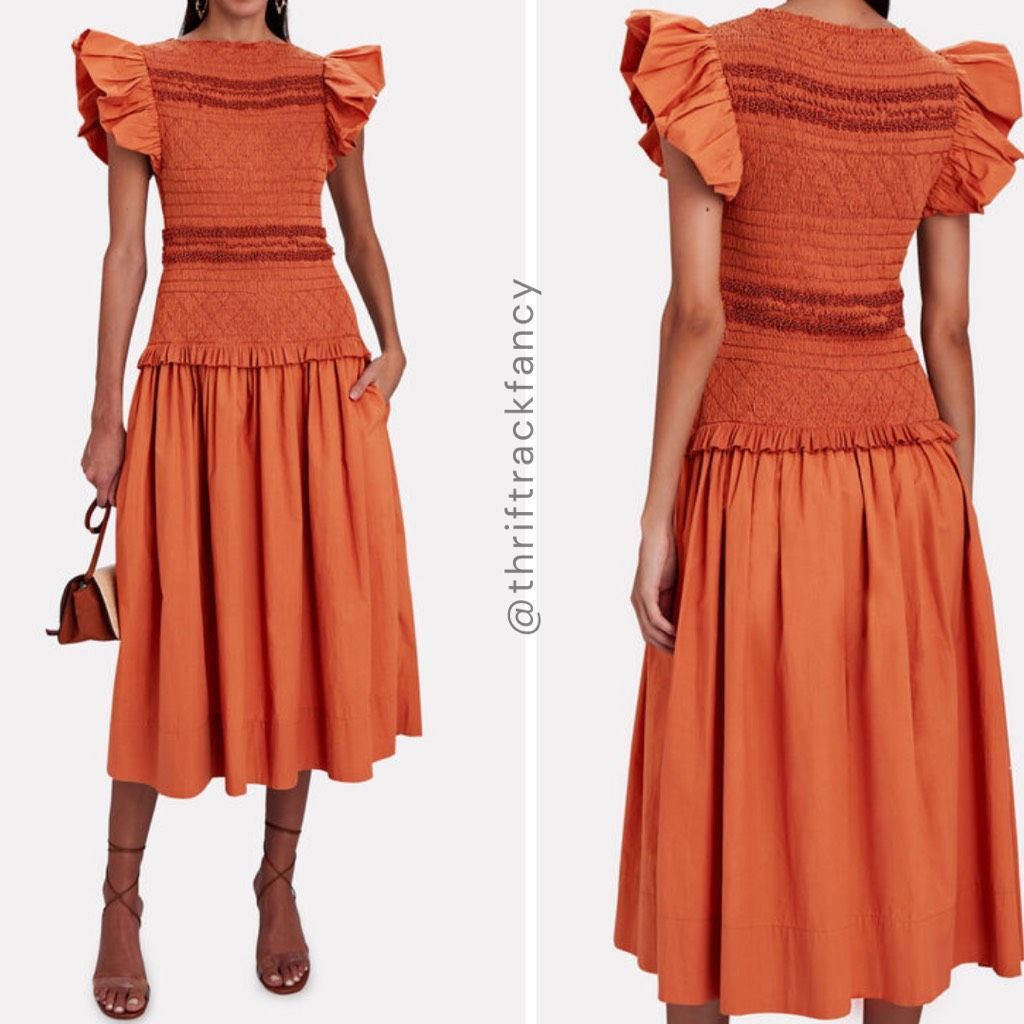 Ulla Johnson NEW Ulla Johnson Dress Madeline Flutter Sleeve Smocked Midi Size XS / US 0-2 / IT 36-38 - 1 Thumbnail