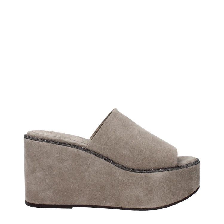 Brunello Cucinelli ob1o1e1024 Suede Wedges in Grey Size US 6 / IT 36 - 1 Thumbnail