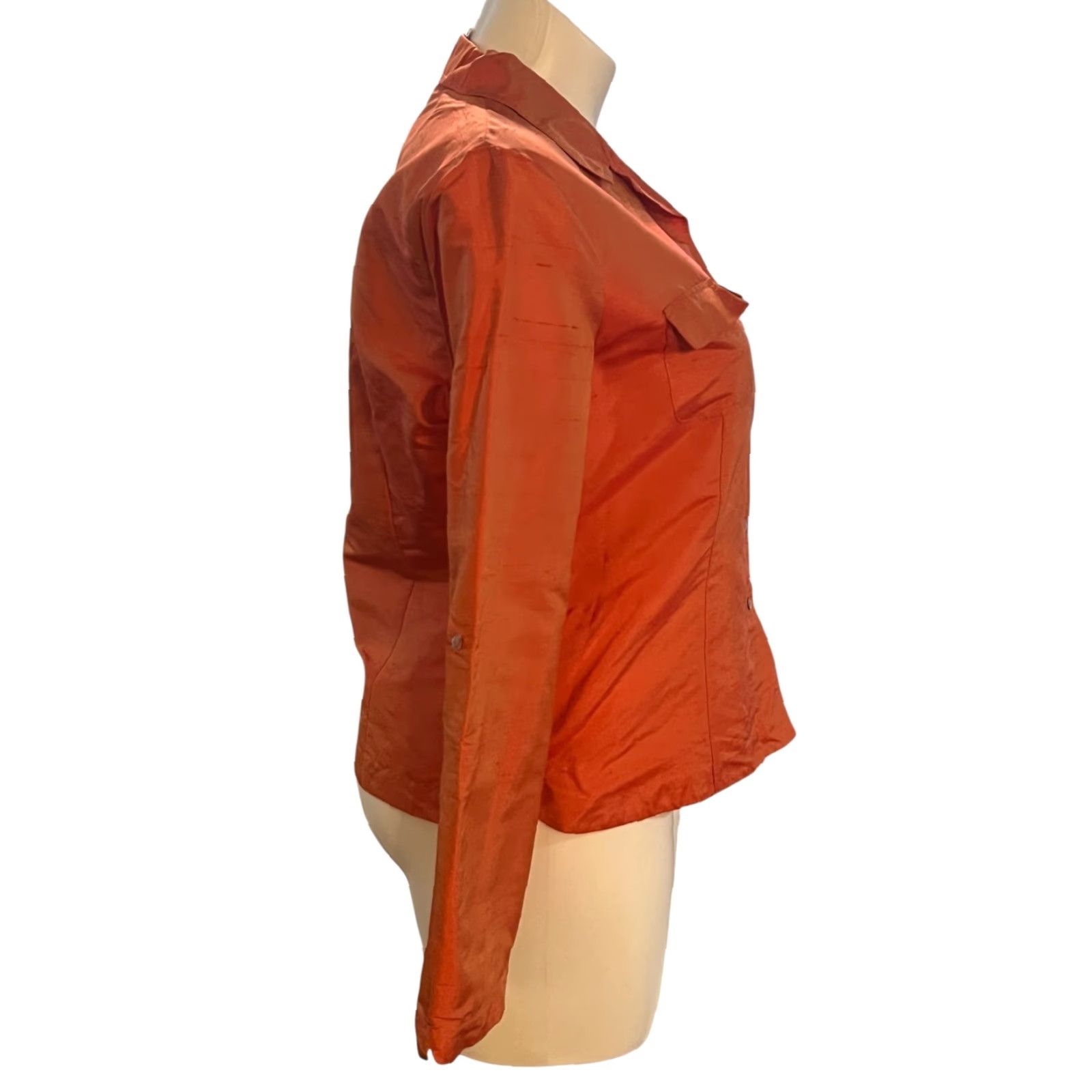Vintage Allison Taylor Silk Blouse Orange Long Sleeve Button Up XL V-Neck Women's 100% Silk, Woven, Classic, Button, Collar, Dry Clean Only, EUC Size XL / US 12-14 / IT 48-50 - 5 Thumbnail