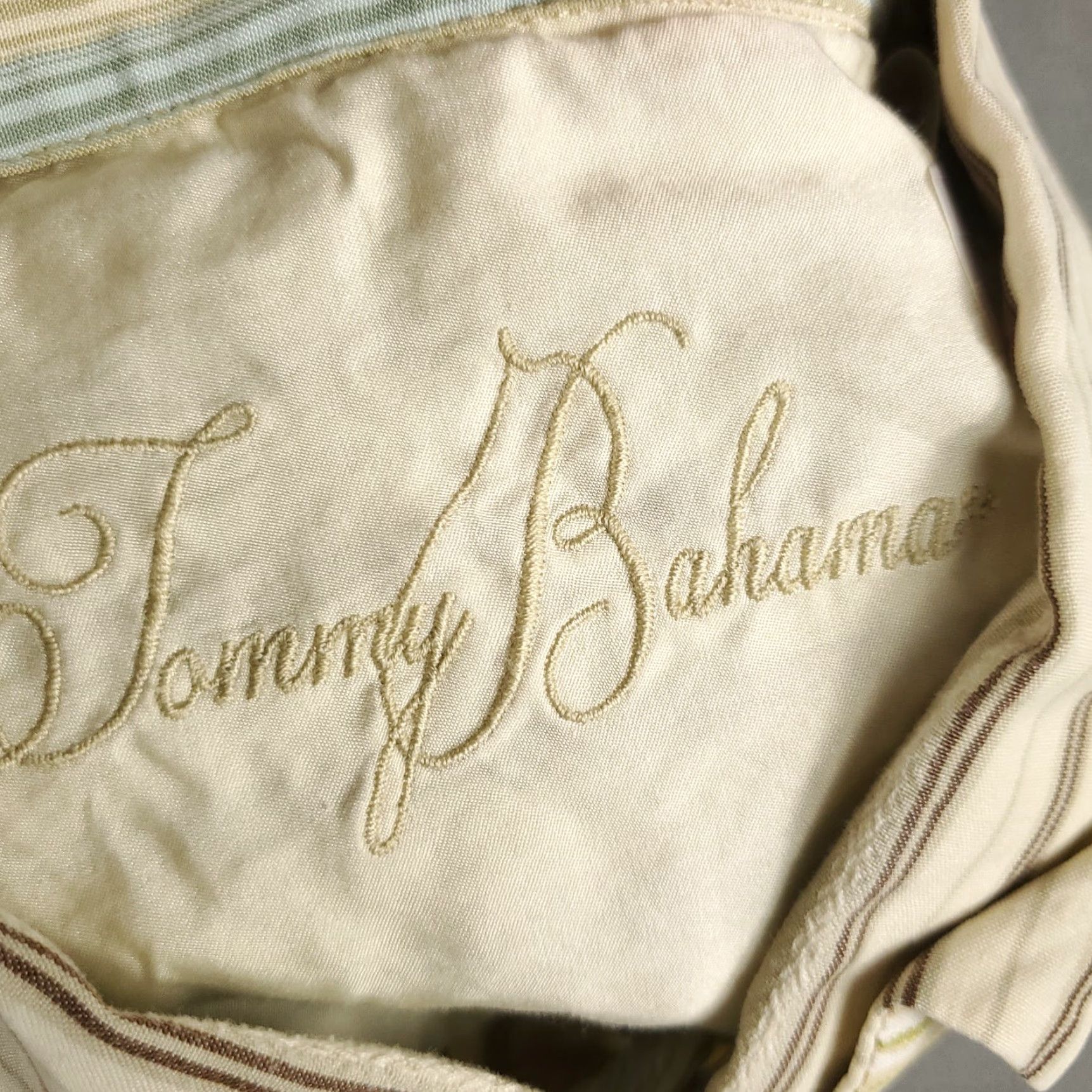 Tommy Bahama Tommy Bahama Shirt Mens XL Beige Striped Lyocell Hawaiian Button Up Short Sleeve Size US XL / EU 56 / 4 - 7 Thumbnail