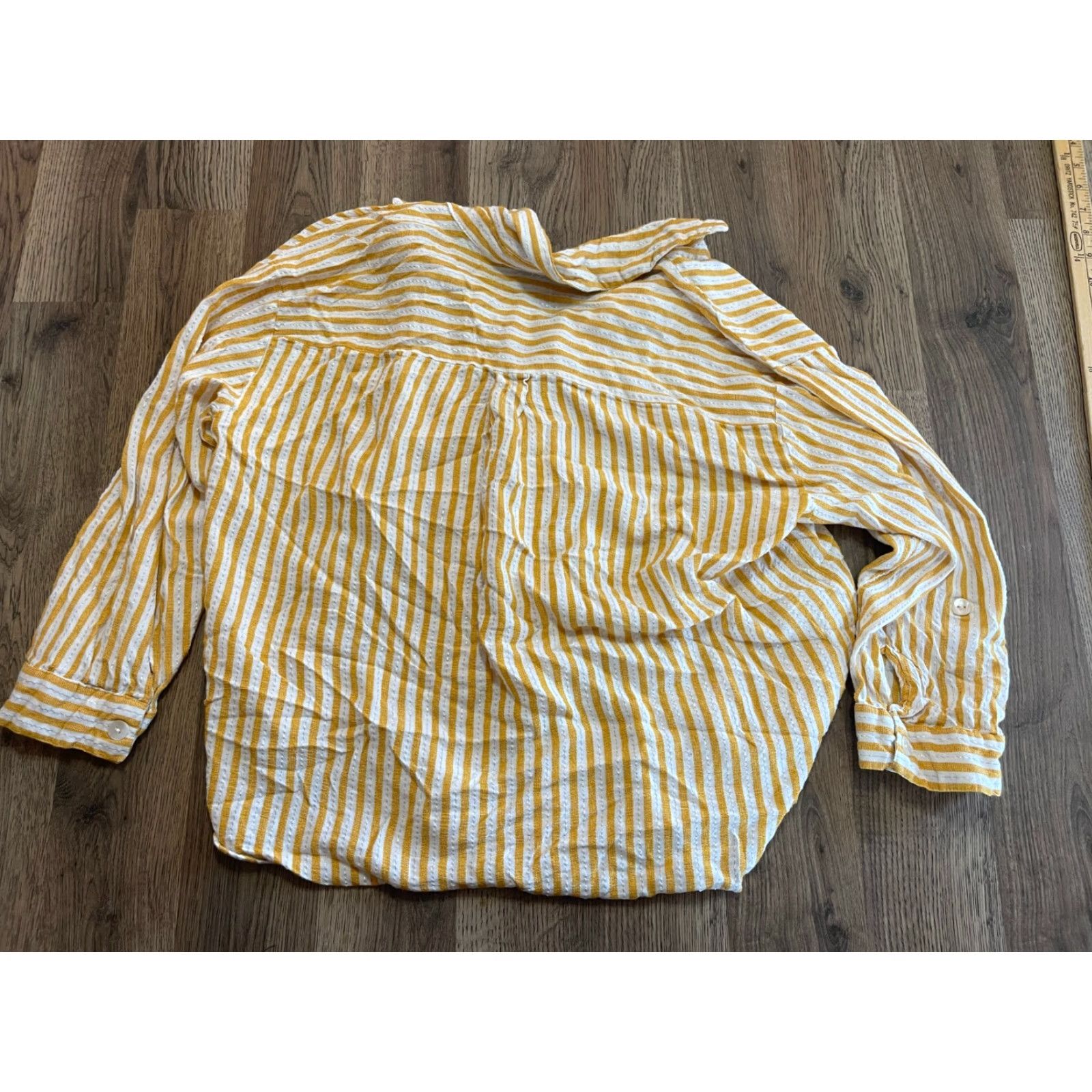 Vintage GZ Collection Shirt Women's 2X Striped Button-Up Yellow White Long Sleeve Casual Modern Fall Spring Summer Regular Mens Womens Girls Boys? Size XXL / US 16-18 / IT 52-54 - 2 Thumbnail