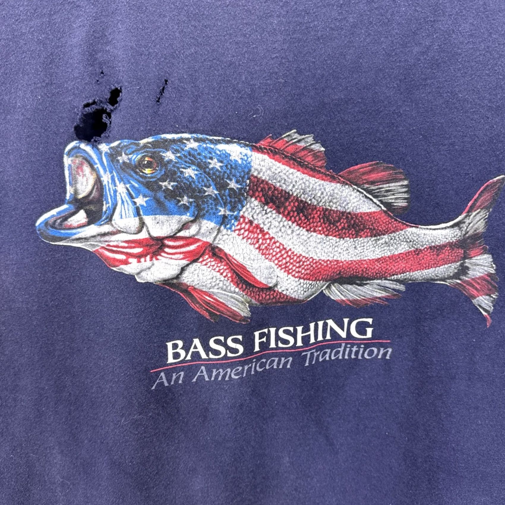 Delta VINTAGE Delta Bass Fishing Flag T-shirt Shirt Mens L Blue Graphic Print Distressed Size US L / EU 52-54 / 3 - 2 Thumbnail