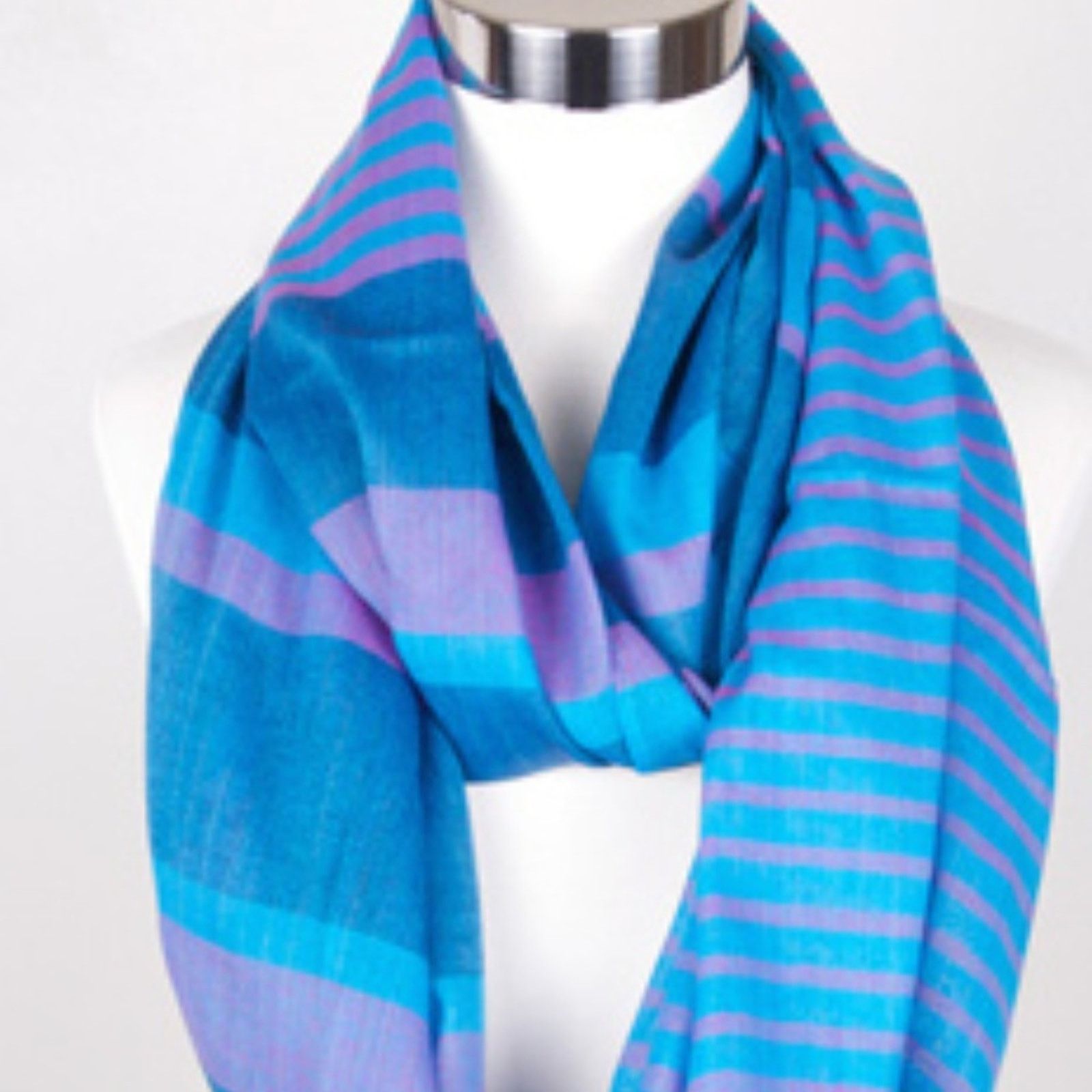 Other NEW NWT Blue Purple Color Block Stripe Cowl Infinity Scarf Size ONE SIZE - 2 Thumbnail