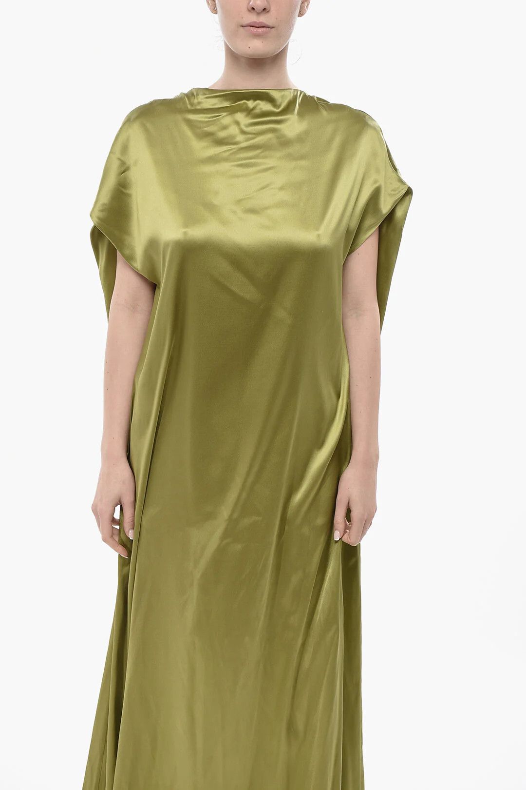 Dries Van Noten og1mm0426 Silk Satin Kaftan in Green Size S / US 4 / IT 40 - 4 Thumbnail