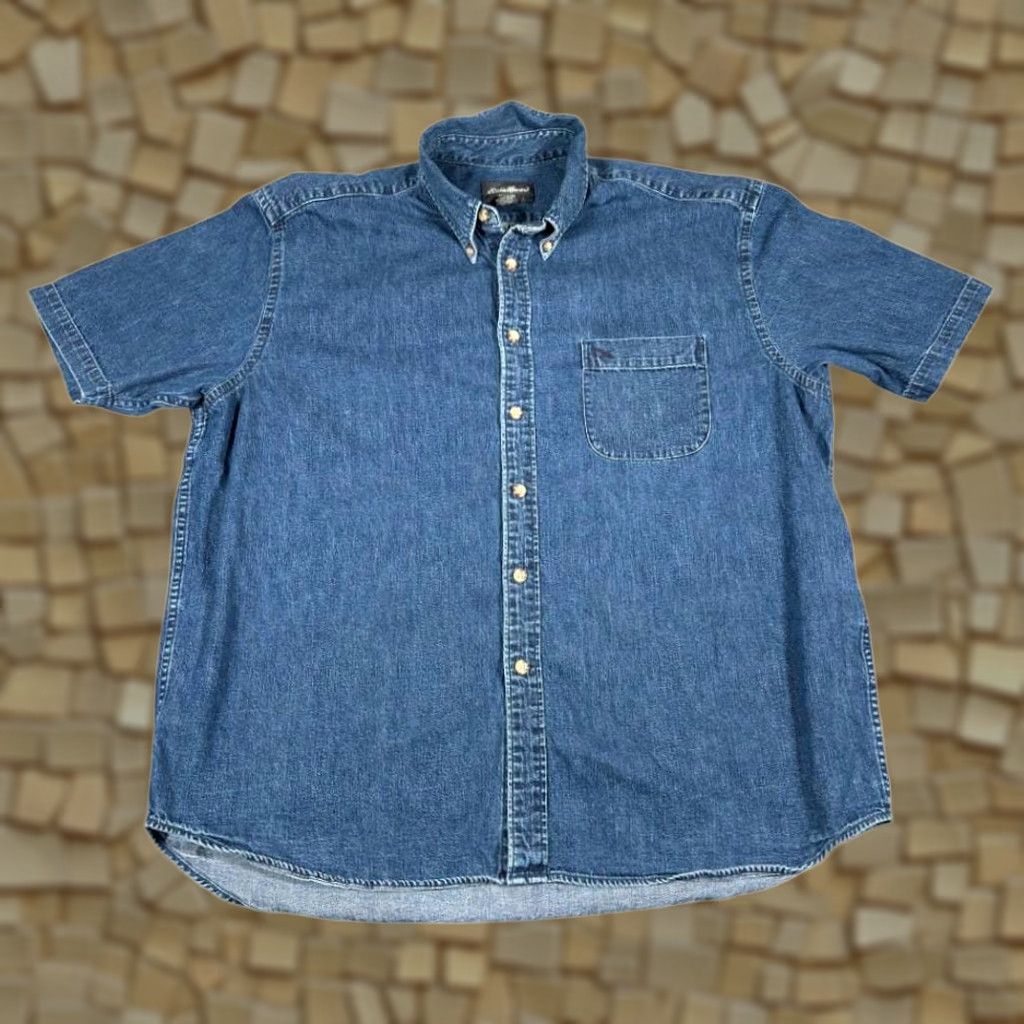 Eddie Bauer VINTAGE Eddie Bauer Shirt Adult XL Blue Denim Dark Wash Outdoor Y2K White Embroidered Pocket Mens Size US XL / EU 56 / 4 - 1 Thumbnail