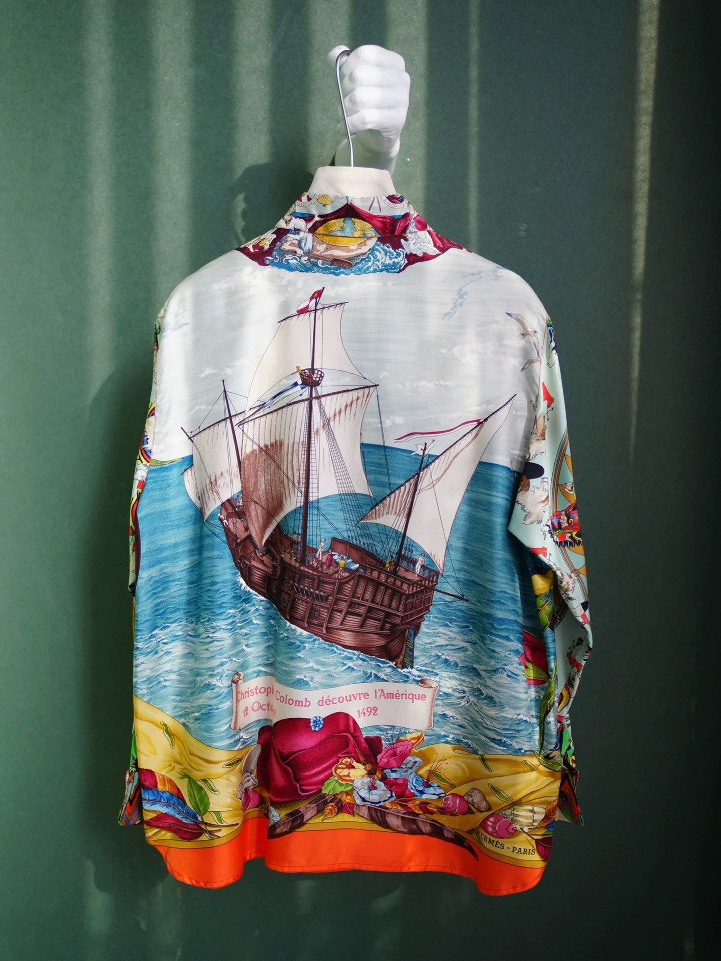 Hermes Hermes Vintage Silk Columbus Discovery Print Shirt Size M / US 6-8 / IT 42-44 - 2 Thumbnail