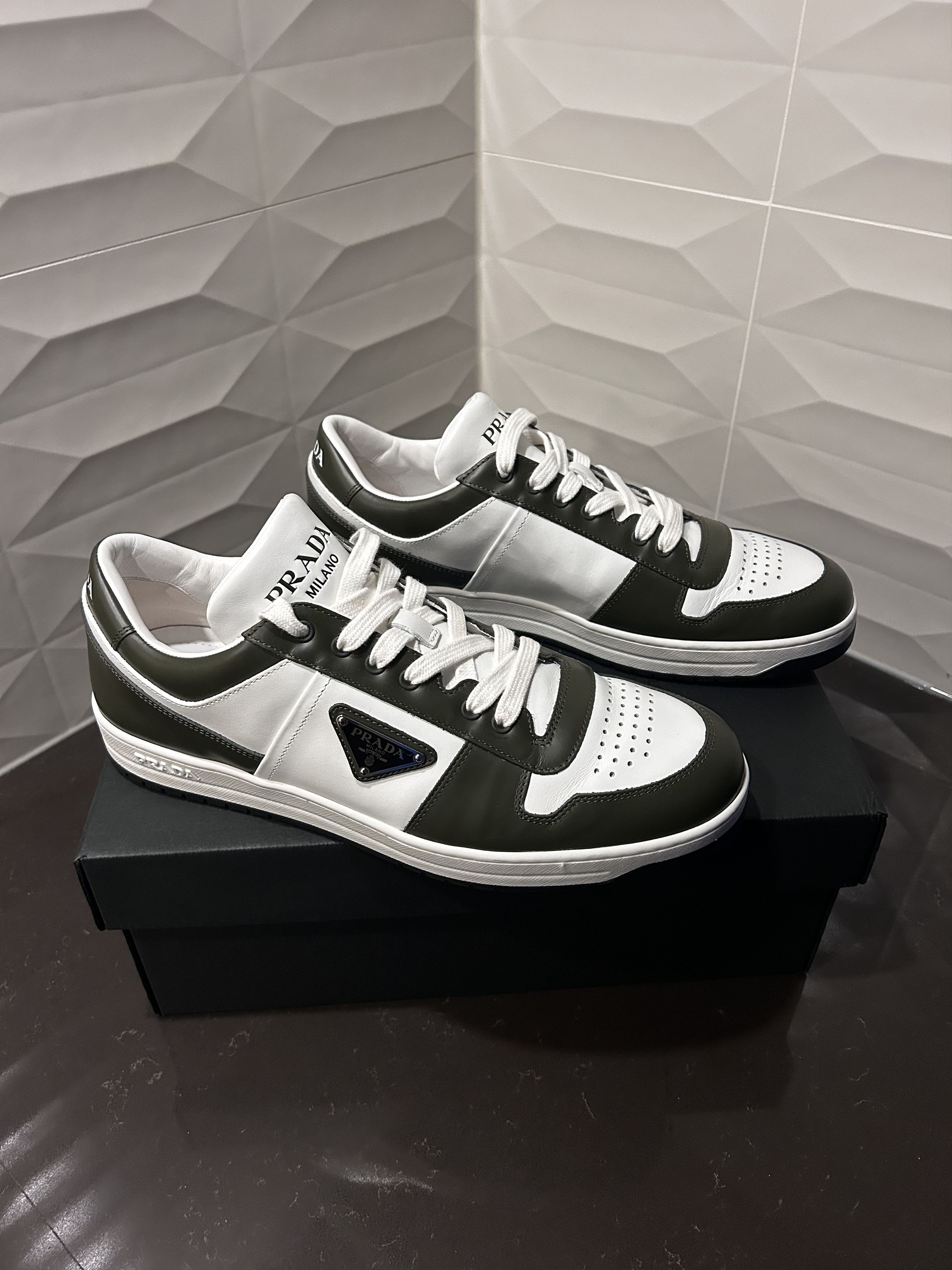 Prada 👟 Prada Downtown Leather Sneakers – Olive Green – Sz 10US Size US 10 / EU 43 - 7 Thumbnail
