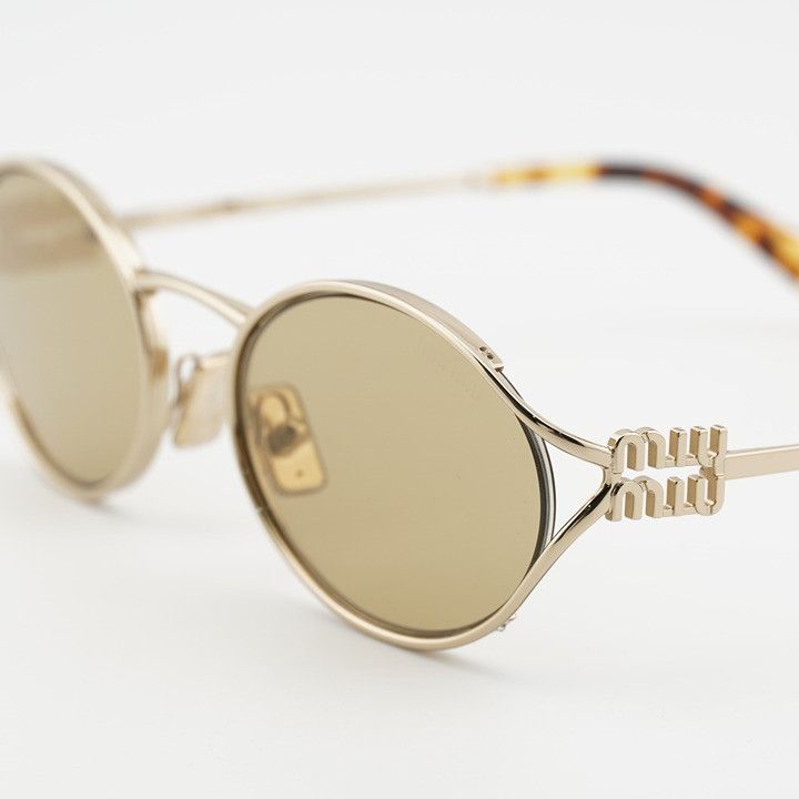 Miu Miu Miu Miu MU52YS ZVN10R Sunglasses Gold Oval Frame, Yellow Size ONE SIZE - 9 Thumbnail
