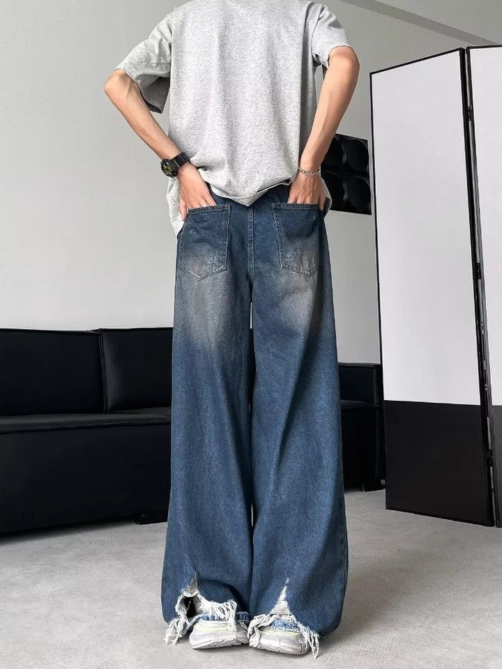 Jean × Vintage Ripped Baggy Jeans High Street Distressed Size US 36 / EU 52 - 4 Thumbnail