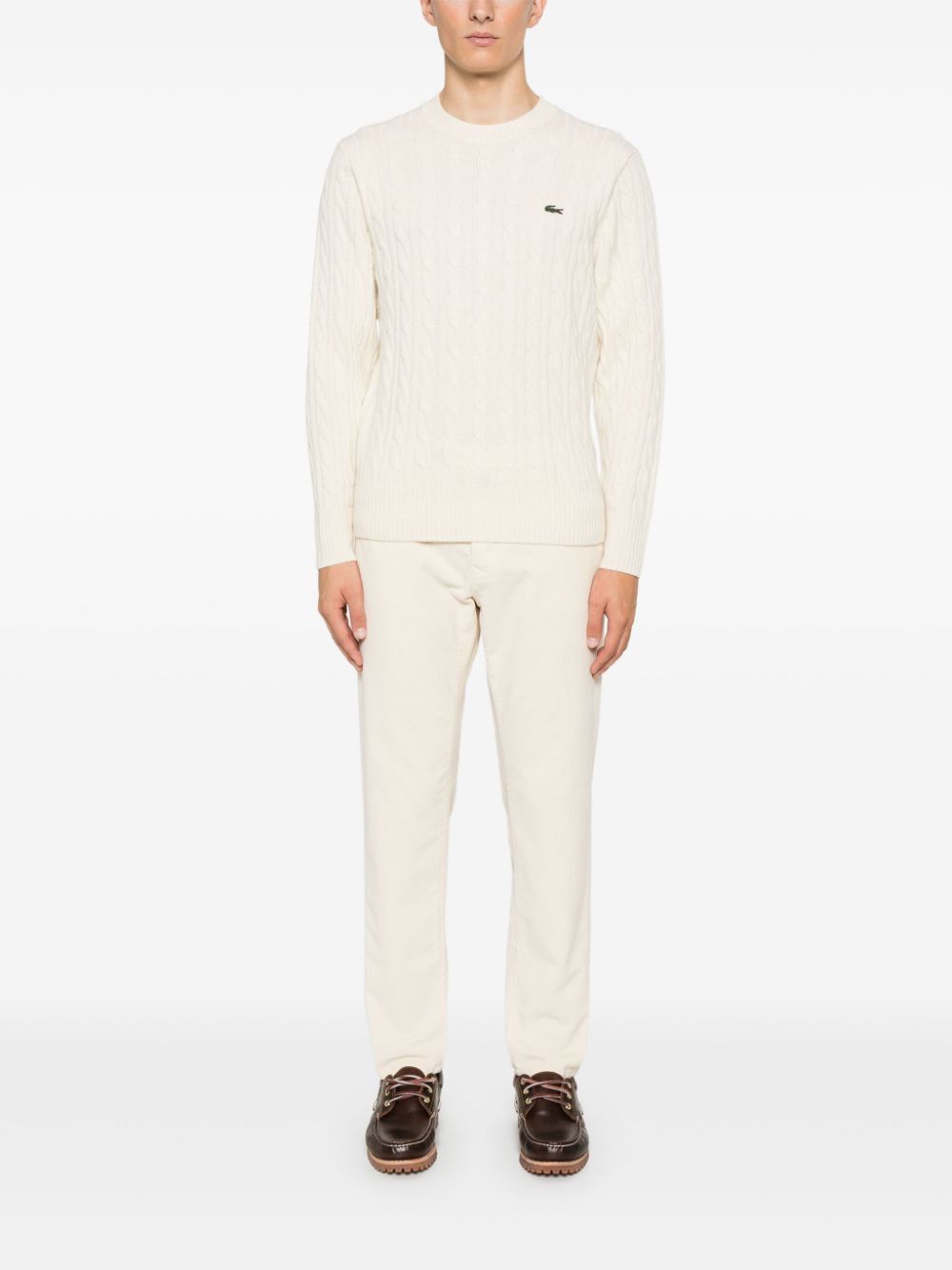 Lacoste o1s22i1n1124 Cable Knit Wool Pullover Sweater in Ivory Size US L / EU 52-54 / 3 - 2 Thumbnail