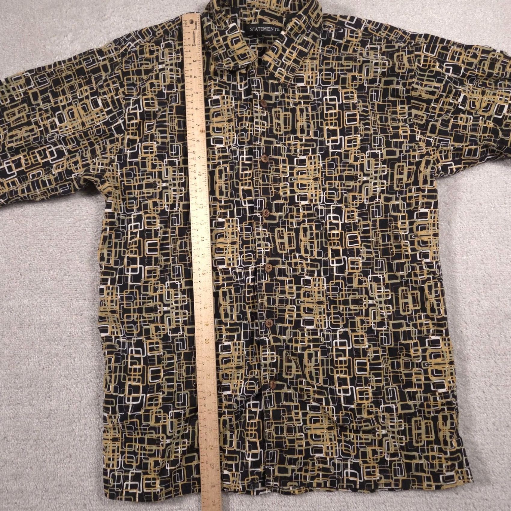 Vintage Statements Shirt Mens Medium Black Geometric Linen Button Front Short Sleeve Size US M / EU 48-50 / 2 - 6 Thumbnail