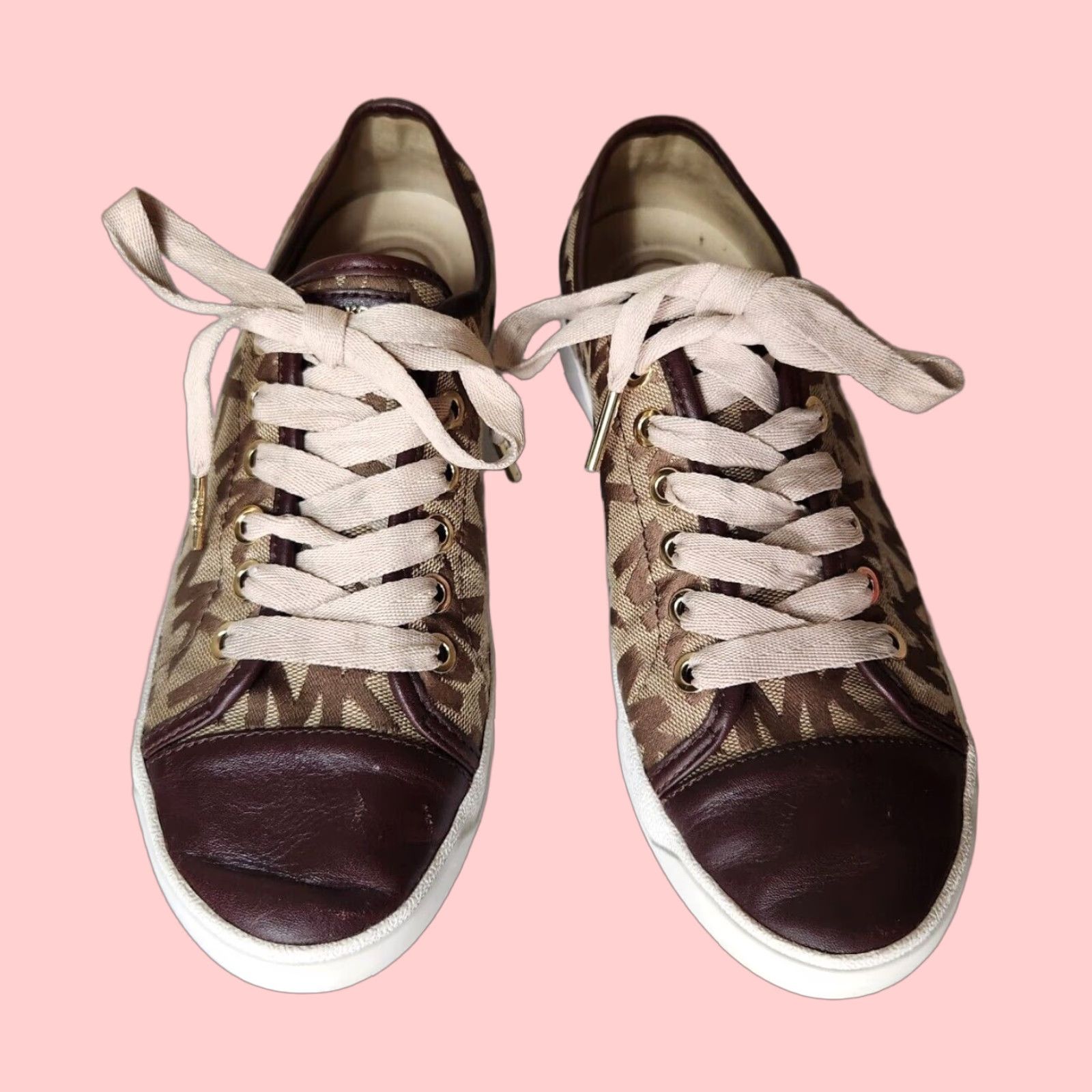 MICHAEL KORS Women's MK Monogram City Leather Sneakers Size