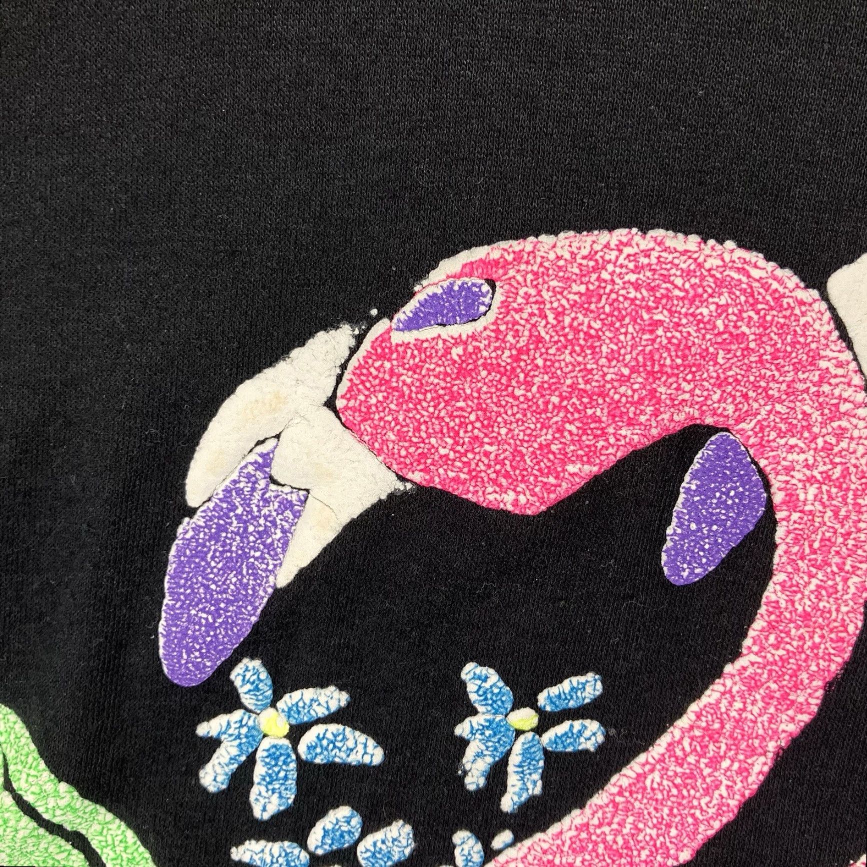 Fruit Of The Loom VINTAGE Fruit of the Loom Flamingo T Shirt 90s Style Graphic Tee Black Large Unisex Short Sleeve 1990s Neon Puffy Oversized Shirt Size US L / EU 52-54 / 3 - 7 Thumbnail