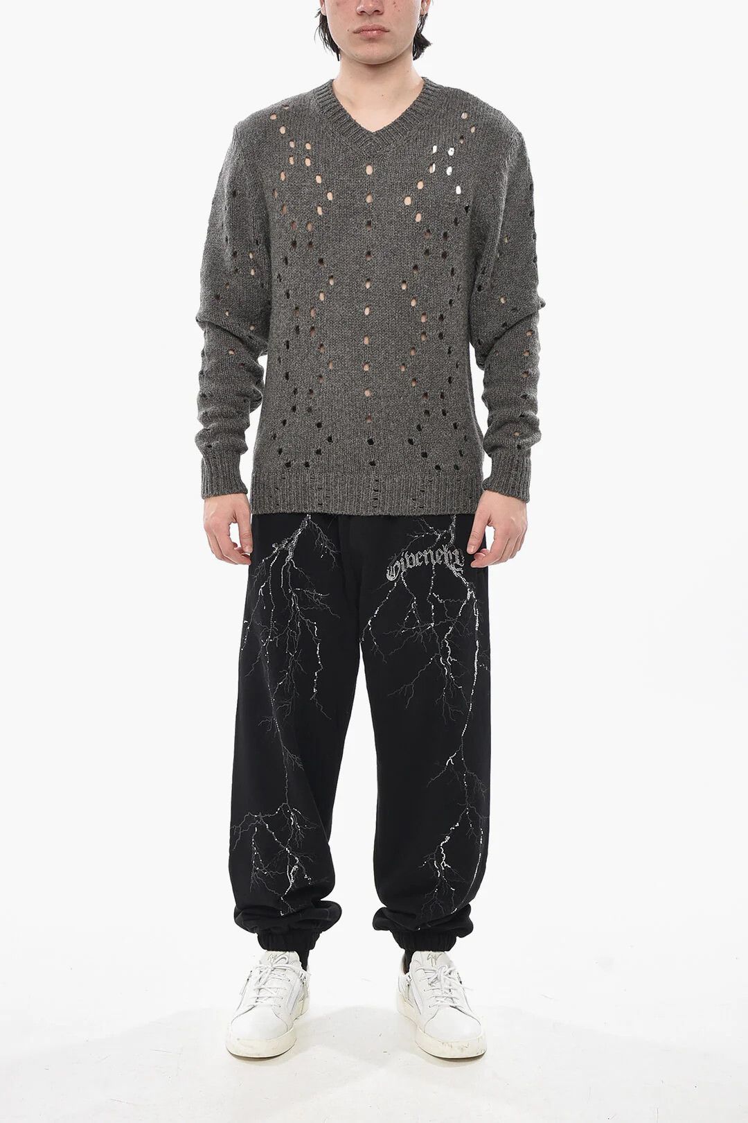 Givenchy og1mm0326 Openwork Alpaca-Blend Crewneck Sweater in Grey Size US L / EU 52-54 / 3 - 4 Thumbnail