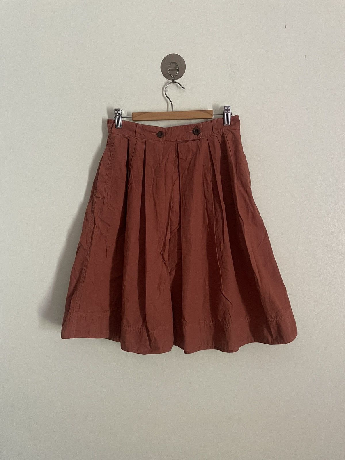 image of Margaret Howell Pleat Midi Skirt in Brown Orange, Women's (Size 28)