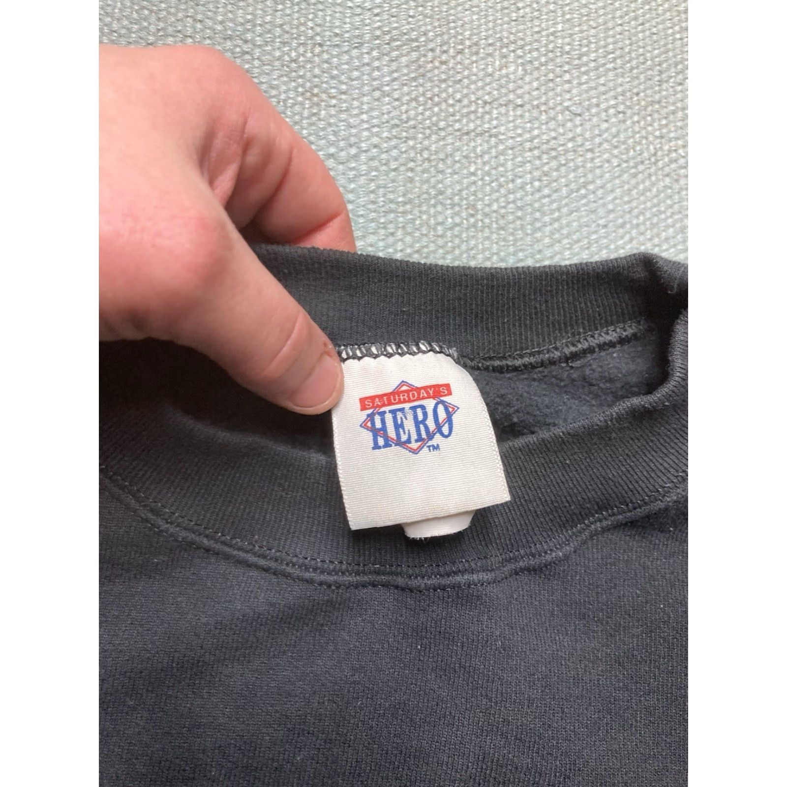 Vintage VINTAGE Saturday’s Hero Sweatshirt Crewneck Black 90s Goth Grunge USA Made Adult Large Mens Sweatshirt Size US L / EU 52-54 / 3 - 3 Thumbnail