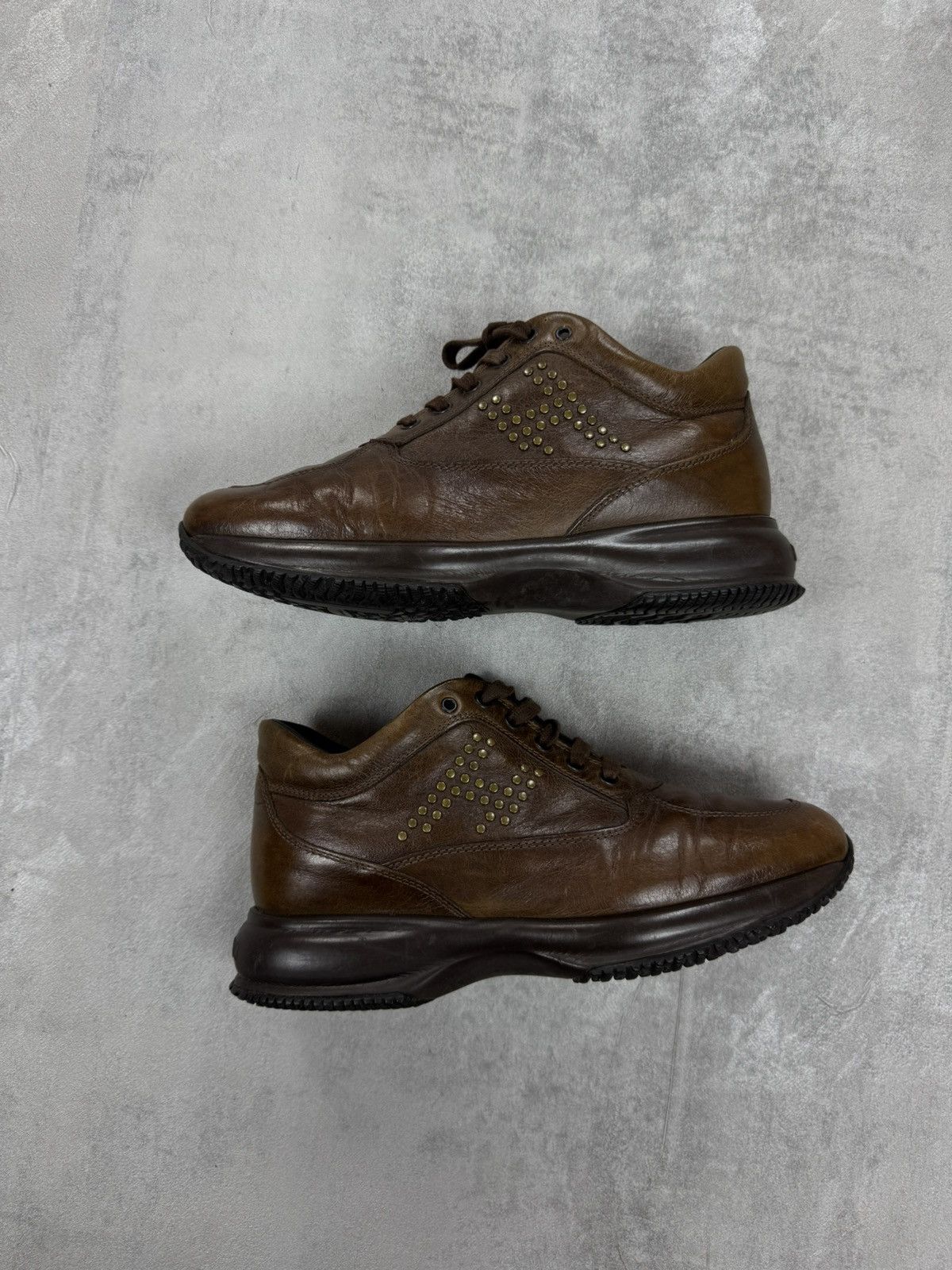 Hogan Womens Leather Brown Low Top Walking Sneakers Size 39