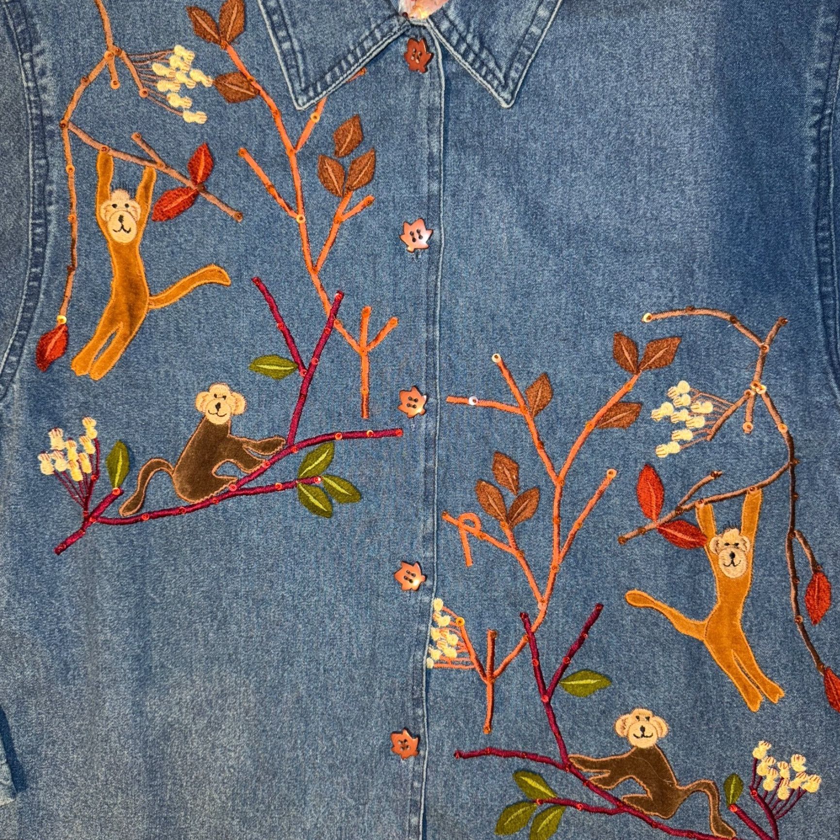 Denime VINTAGE Ronnie Salloway Embroidered Monkey Denim Shirt M NWT Button Up Size M / US 6-8 / IT 42-44 - 3 Thumbnail