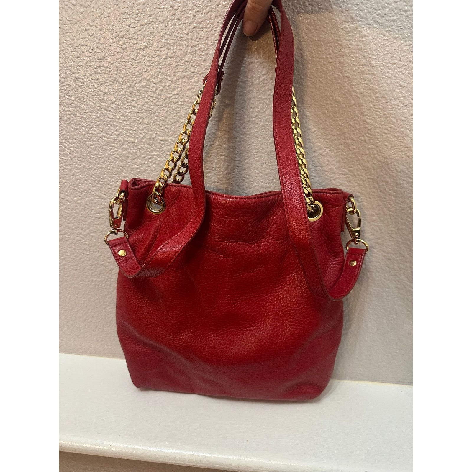 Michael Kors Michael Kors Red Pebbled Leather Convertible Chain Bag Size ONE SIZE - 1 Thumbnail