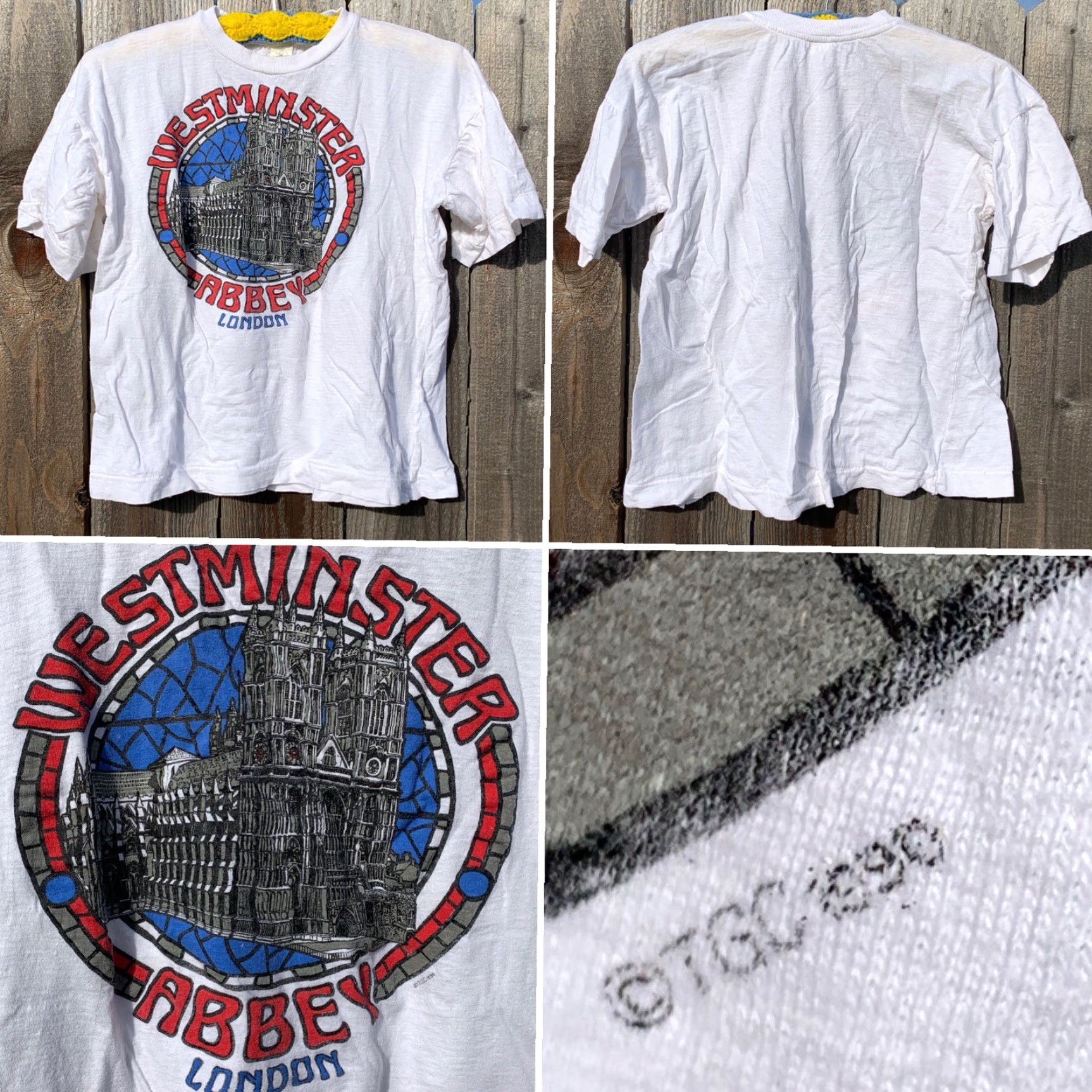 Vintage VINTAGE Westminster Abbey London Shirt Womens 90s Single Stitch Cropped White Cotton Graphic Boxy TGC 1990s Size ONE SIZE - 3 Thumbnail