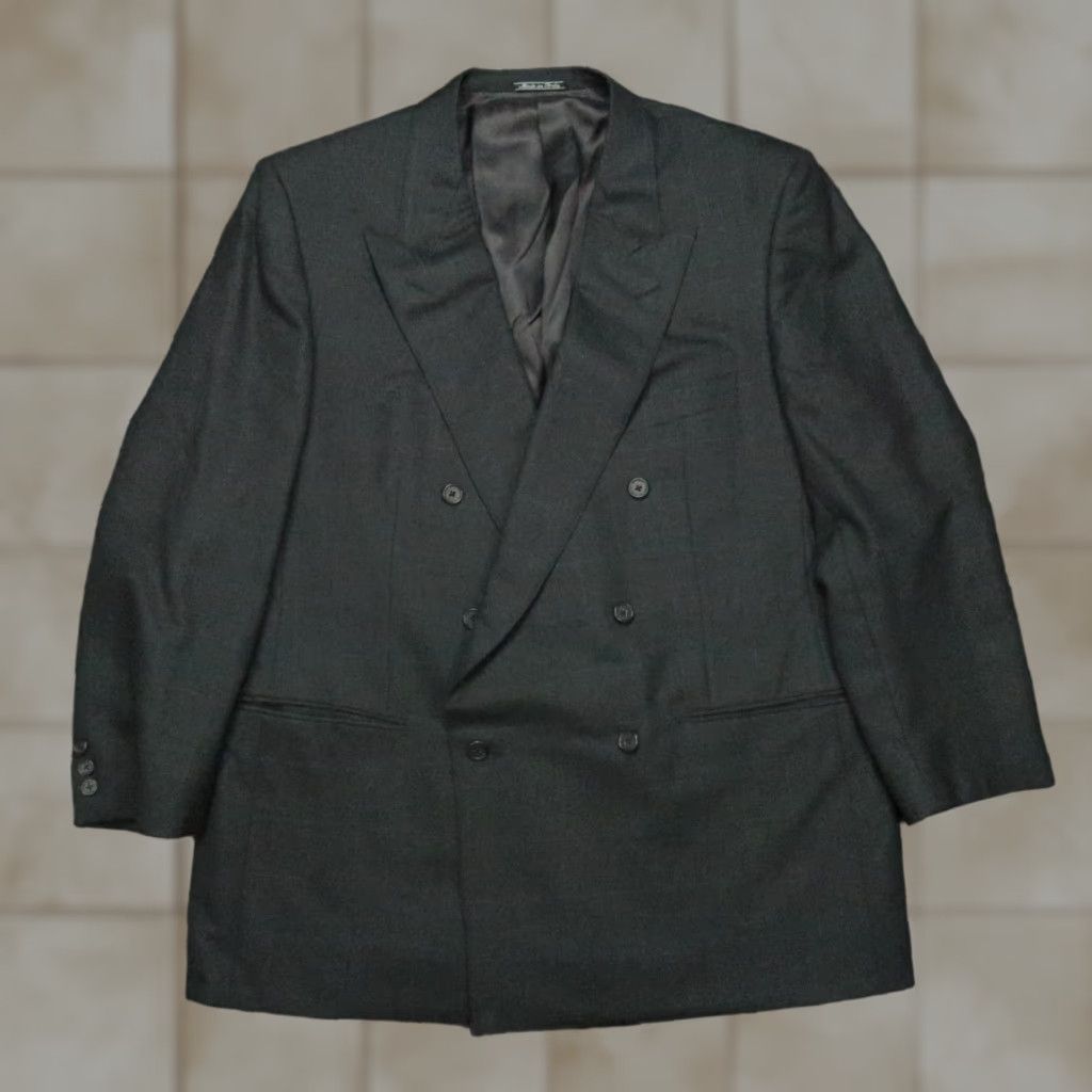 Ermenegildo Zegna Ermenegildo Zegna Blazer Men 48R Gray Plaid Double Breasted Wool 100s Jacket Three-Button Peak Lapel Vintage N/A Size 48R - 1 Thumbnail
