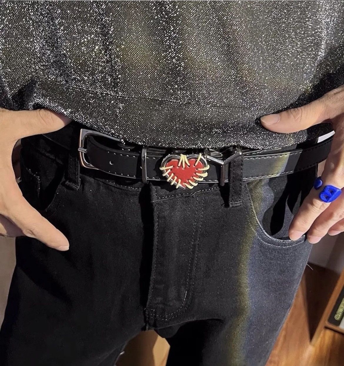 Japanese Brand × Vintage Retro black I LOVE YOU heart pu leather belt Size ONE SIZE - 6 Thumbnail