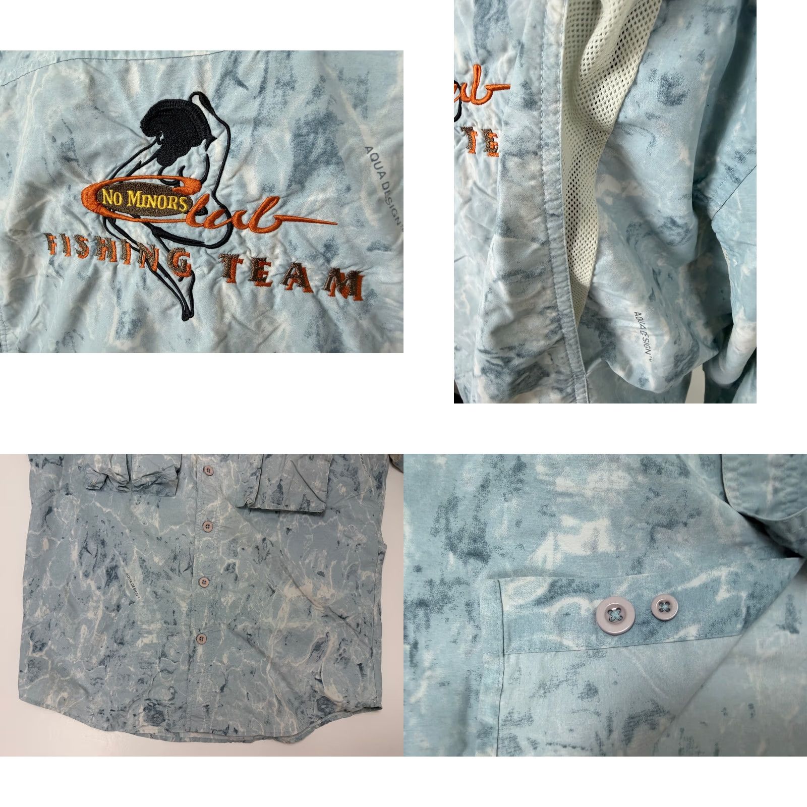 Vintage VINTAGE Aqua Designs Shirt Mens Medium Button-Up Nylon Camo Embroidered Pockets Blue Affinity Outdoor Fish Nature Size US M / EU 48-50 / 2 - 8 Thumbnail
