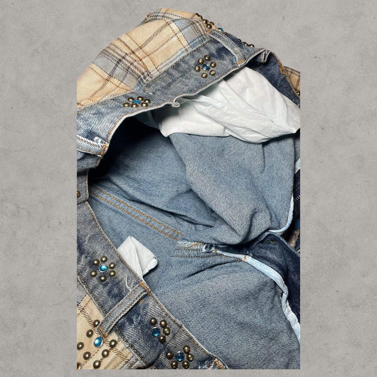 Vale Vale Distressed Worn Plaid Layer Wide Blue Leg Jeans Sz 30 Size US 30 / EU 46 - 11 Thumbnail