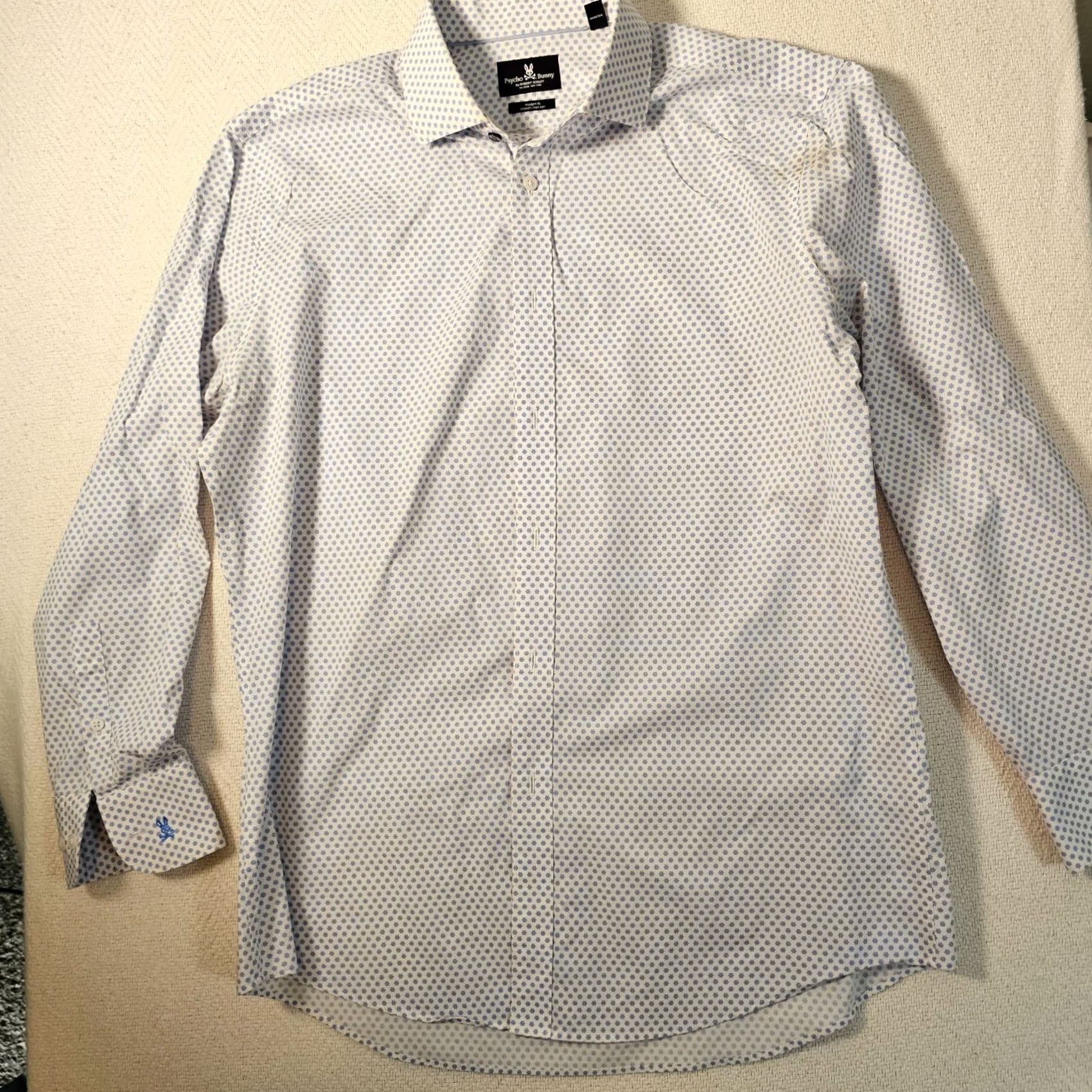 Psycho Bunny Psycho Bunny Button-Up Shirt Men 16 Blue Geometric Modern Stretch / Casual Formal Party/Cocktail Travel Wedding Mens Button-Up Shirt Size 42R - 2 Thumbnail