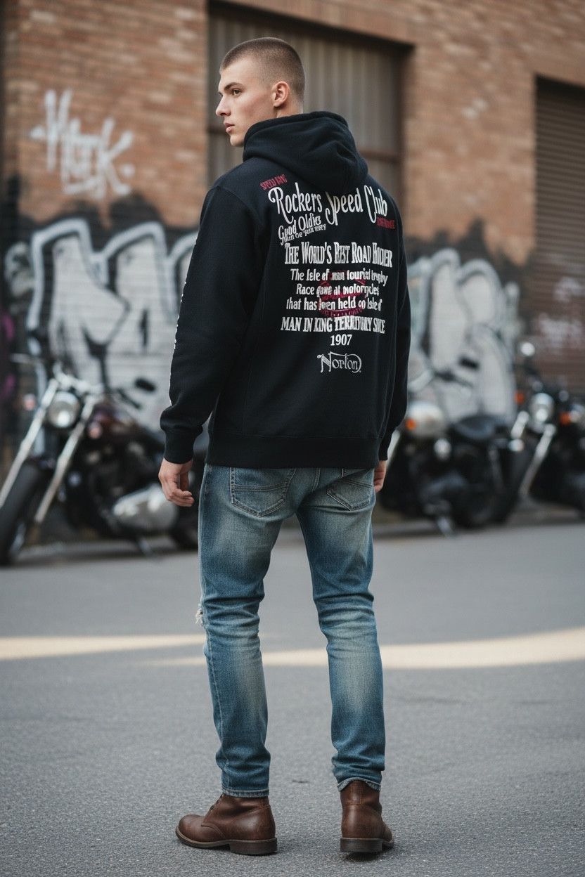 Norton 🔥Vintage NORTON Rocker Club Hoodie w/ Moto Punk Graphics Size US L / EU 52-54 / 3 - 2 Thumbnail