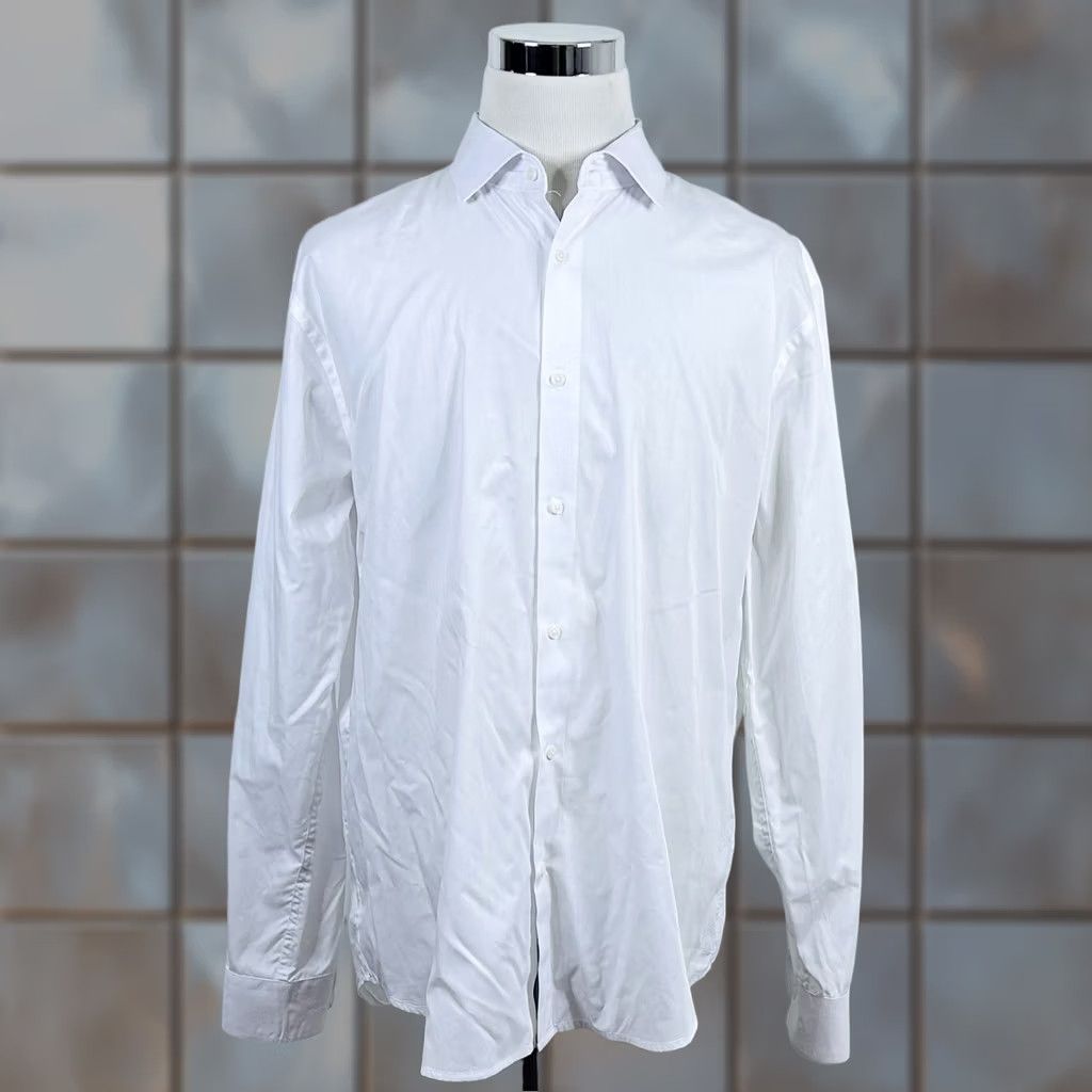 Vintage JB Britches Dress Shirt 17.5 34/35 White Cotton Blend Formal Button Front Shirt Mens Regular Long Sleeve Size 48R - 1 Thumbnail