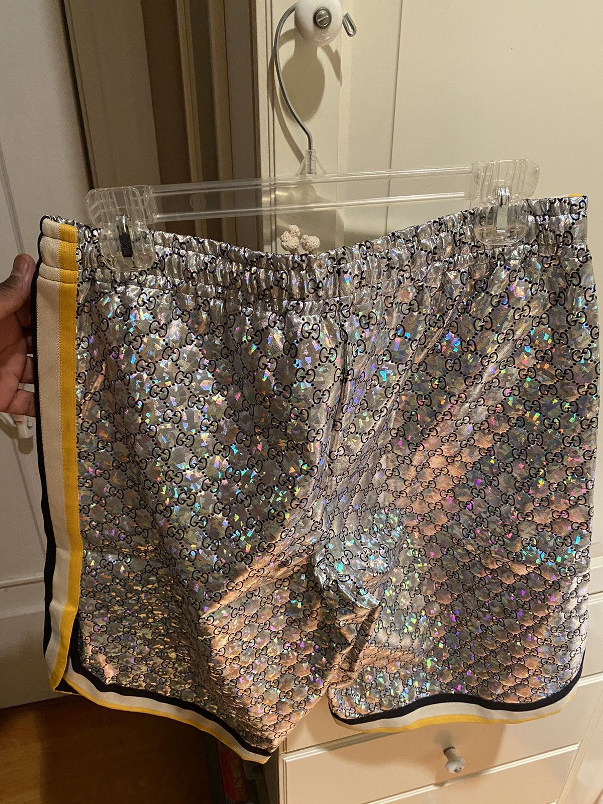 image of Gucci Metallic Ball Shorts in Silver, Men's (Size 34)