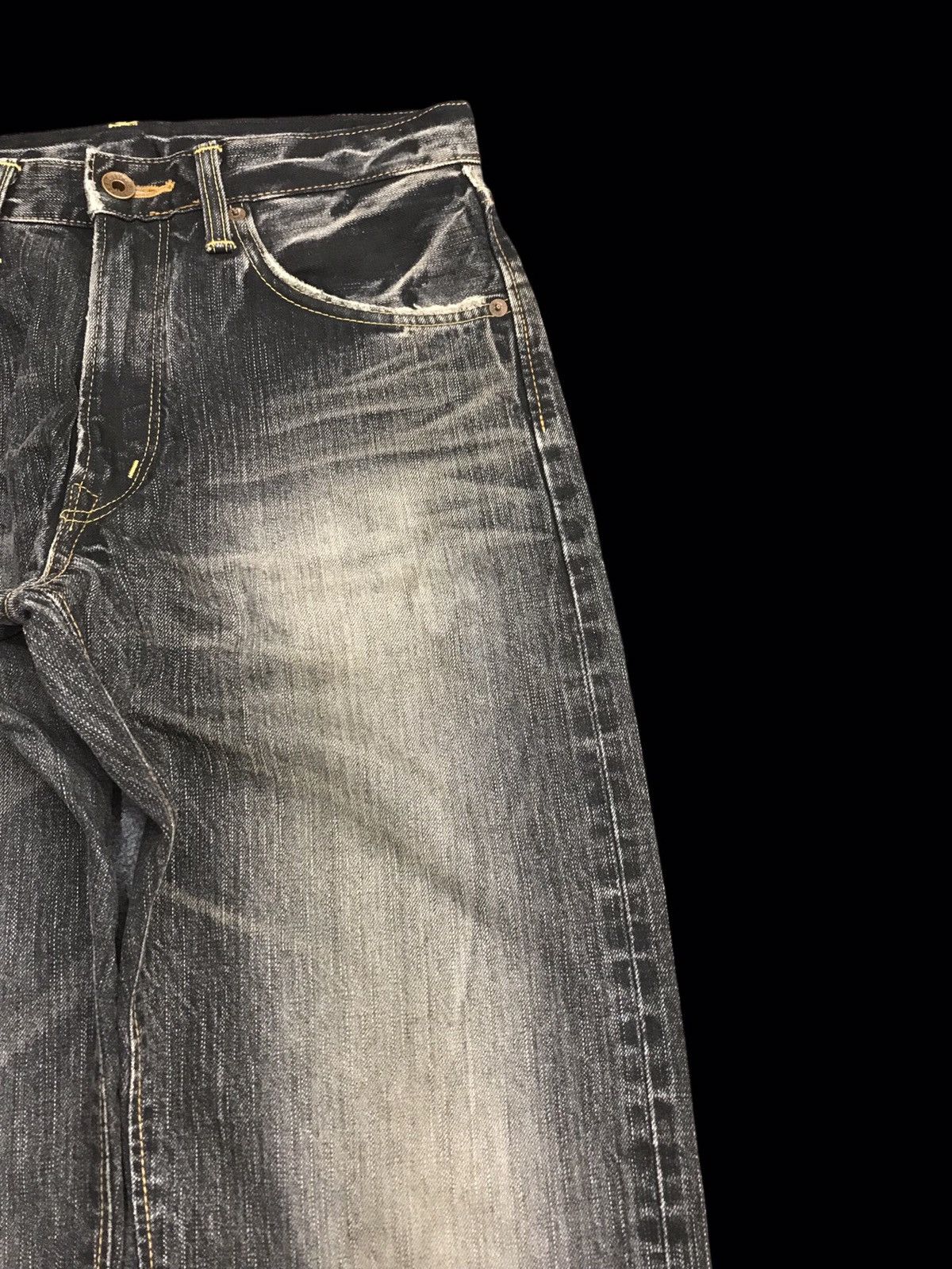 Edwin 💥90s Style💥Vtg EDWIN RAW FADE BLCK WASH Selvedge Denim F52 Size US 29 - 4 Thumbnail
