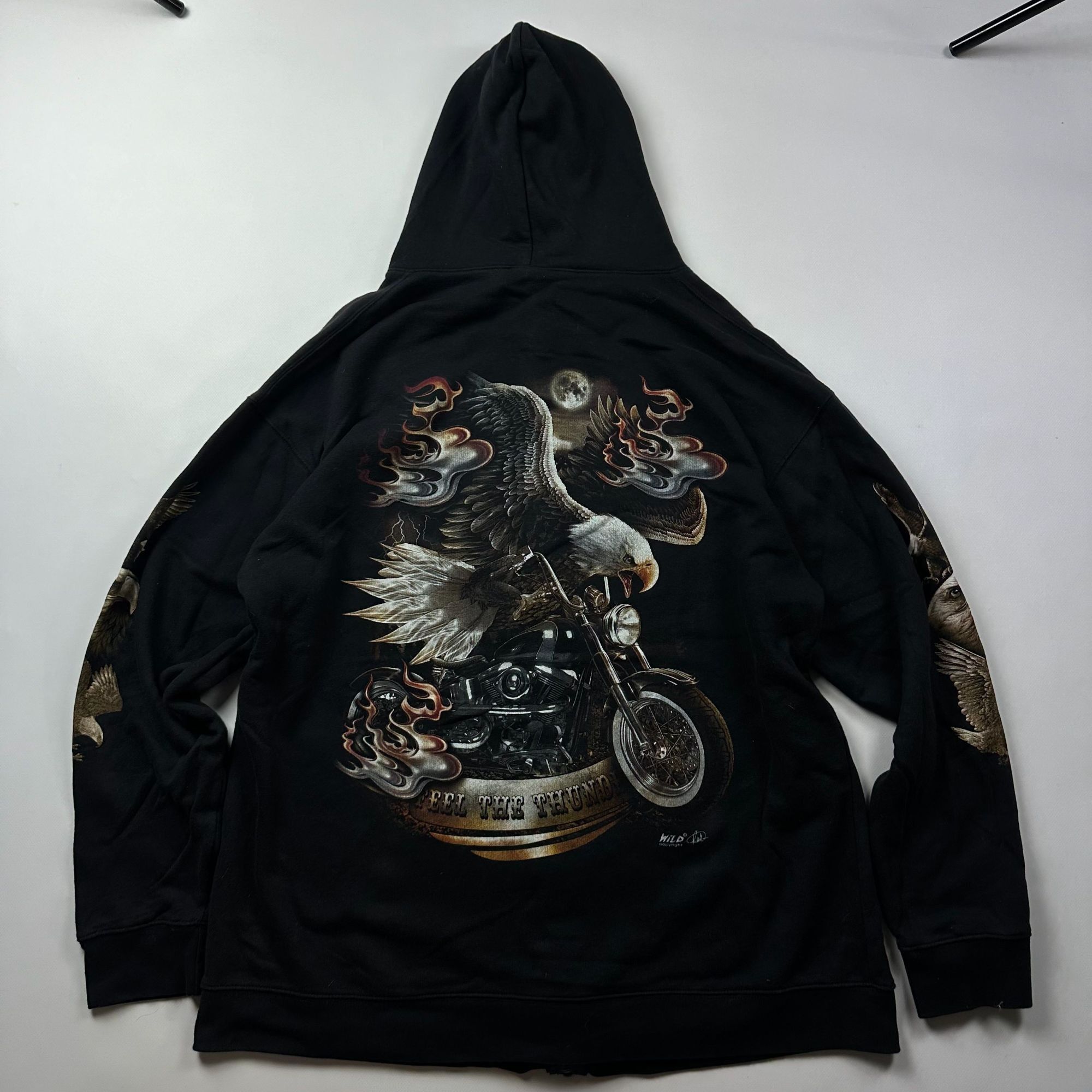 Vintage Wild Vintage Black Zip Hoodie Full-Back Eagle Motorcycle Pri Size US XL / EU 56 / 4 - 1 Thumbnail
