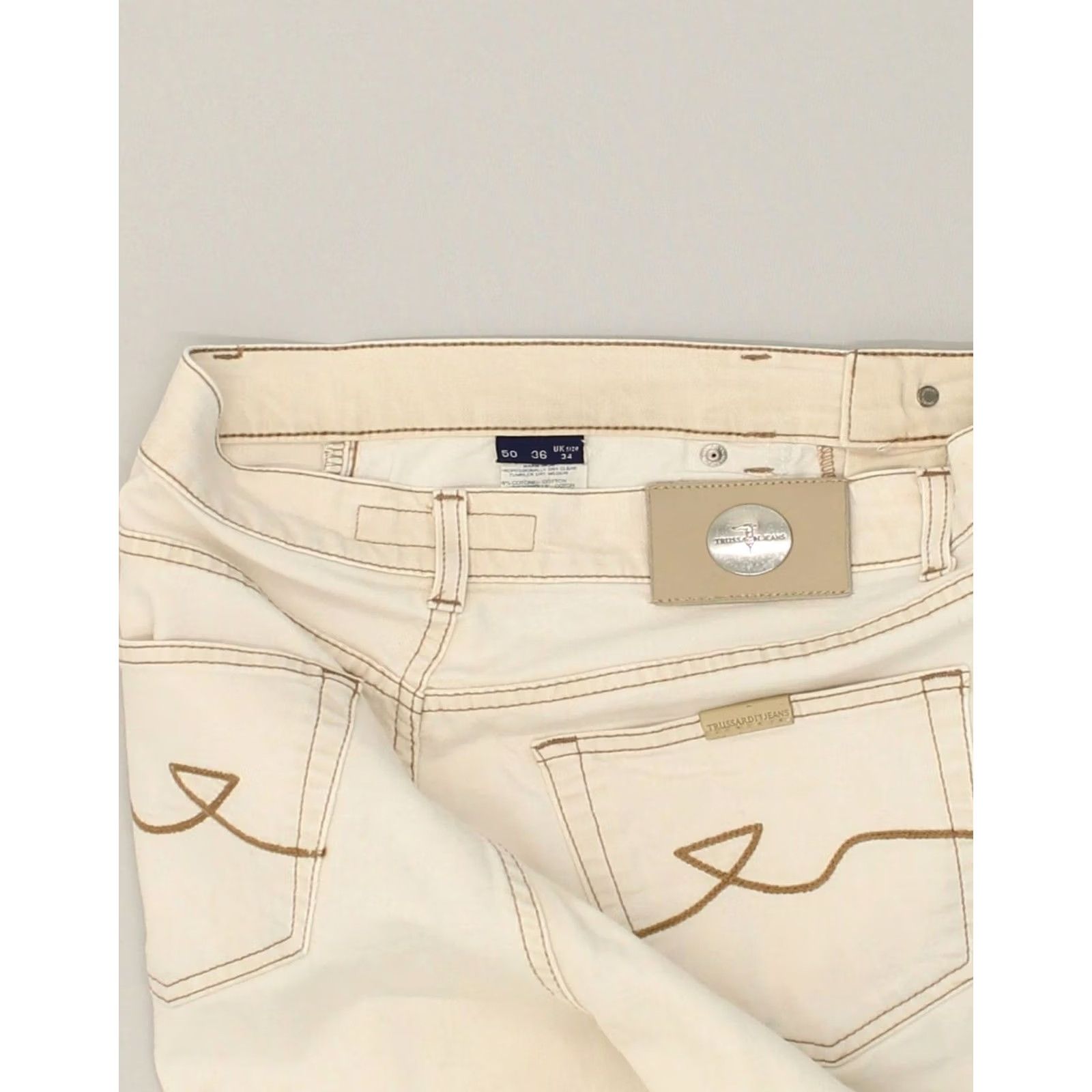 Trussardi TRUSSARDI JEANS Womens Straight Jeans Beige Cotton W34 L30 Size 24" / US 00 / IT 34 - 6 Thumbnail